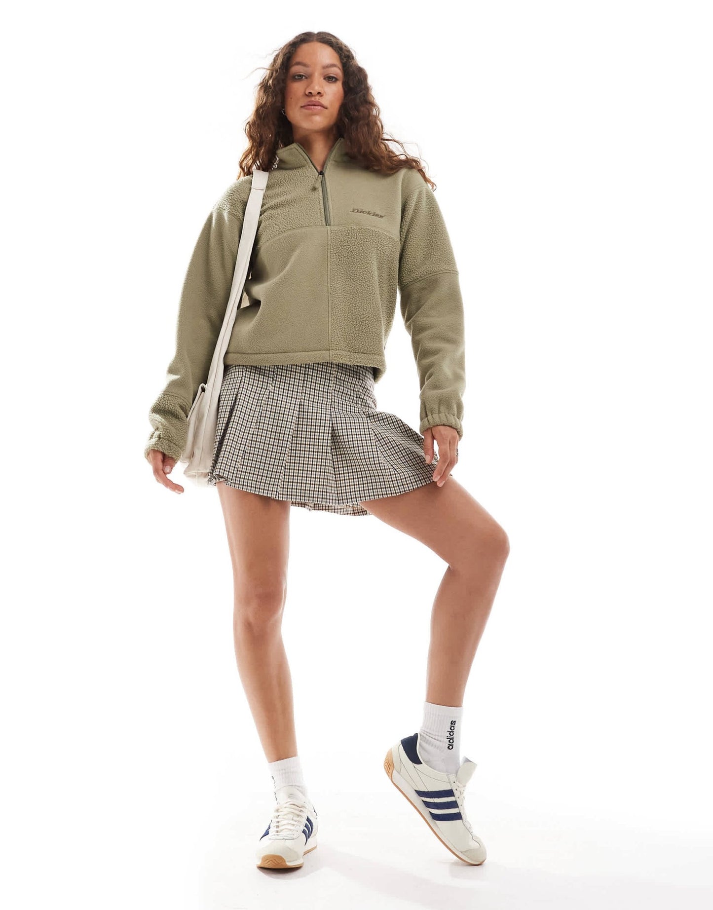 Dickies polar and sherpa fleece with quarter zip in khaki green - ASOS Sample Sale EU Store
