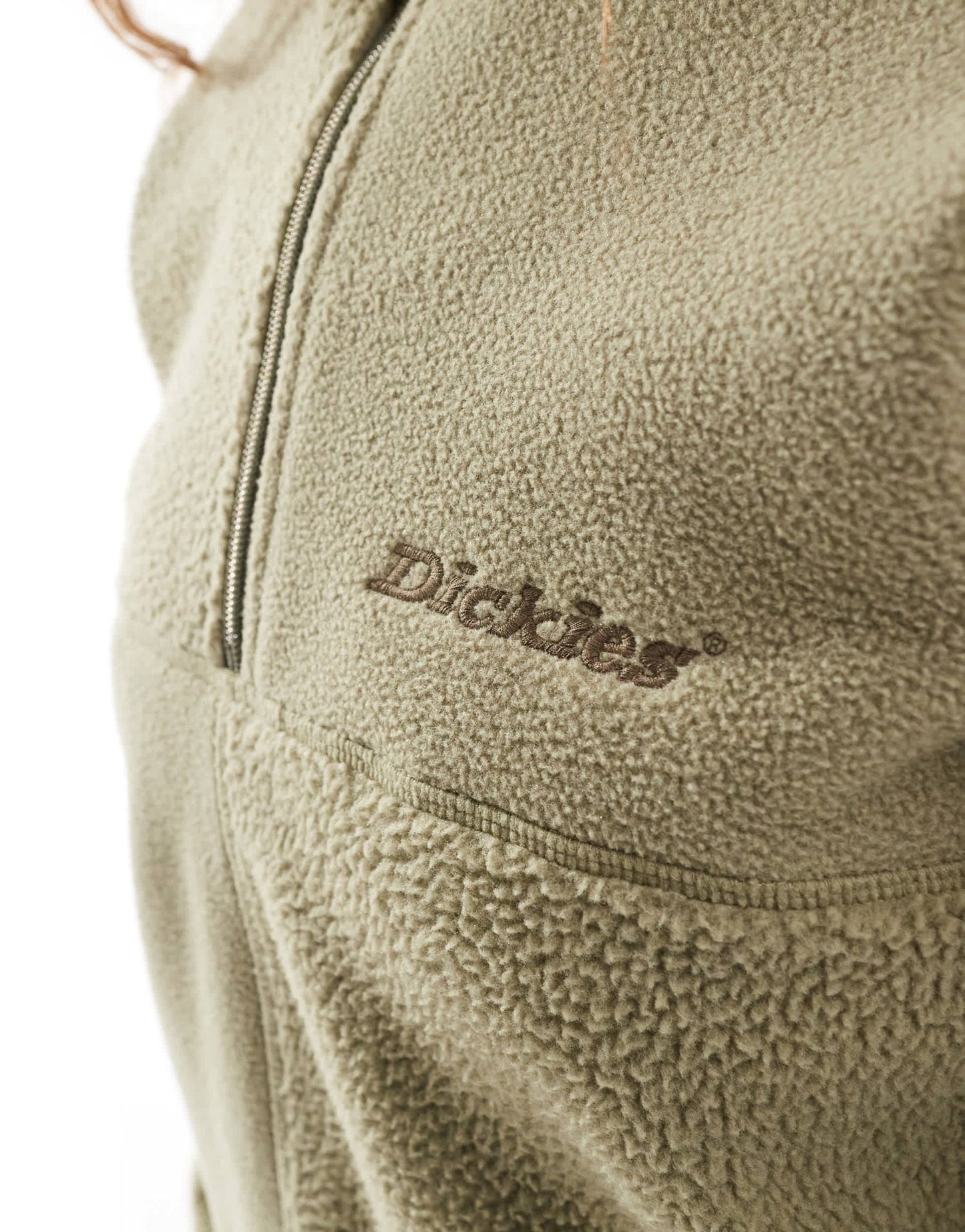Dickies polar and sherpa fleece with quarter zip in khaki green - ASOS Sample Sale EU Store