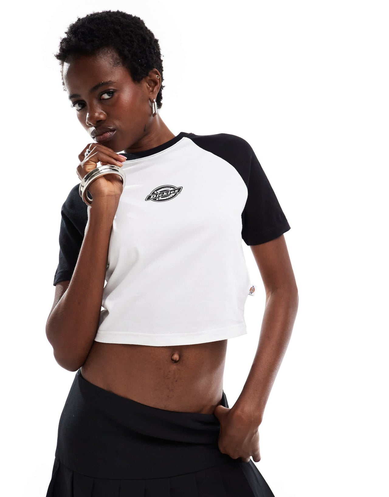 Dickies sodaville short sleeve cropped t-shirt in black and white - exclusive to asos - ASOS Sample Sale EU Store
