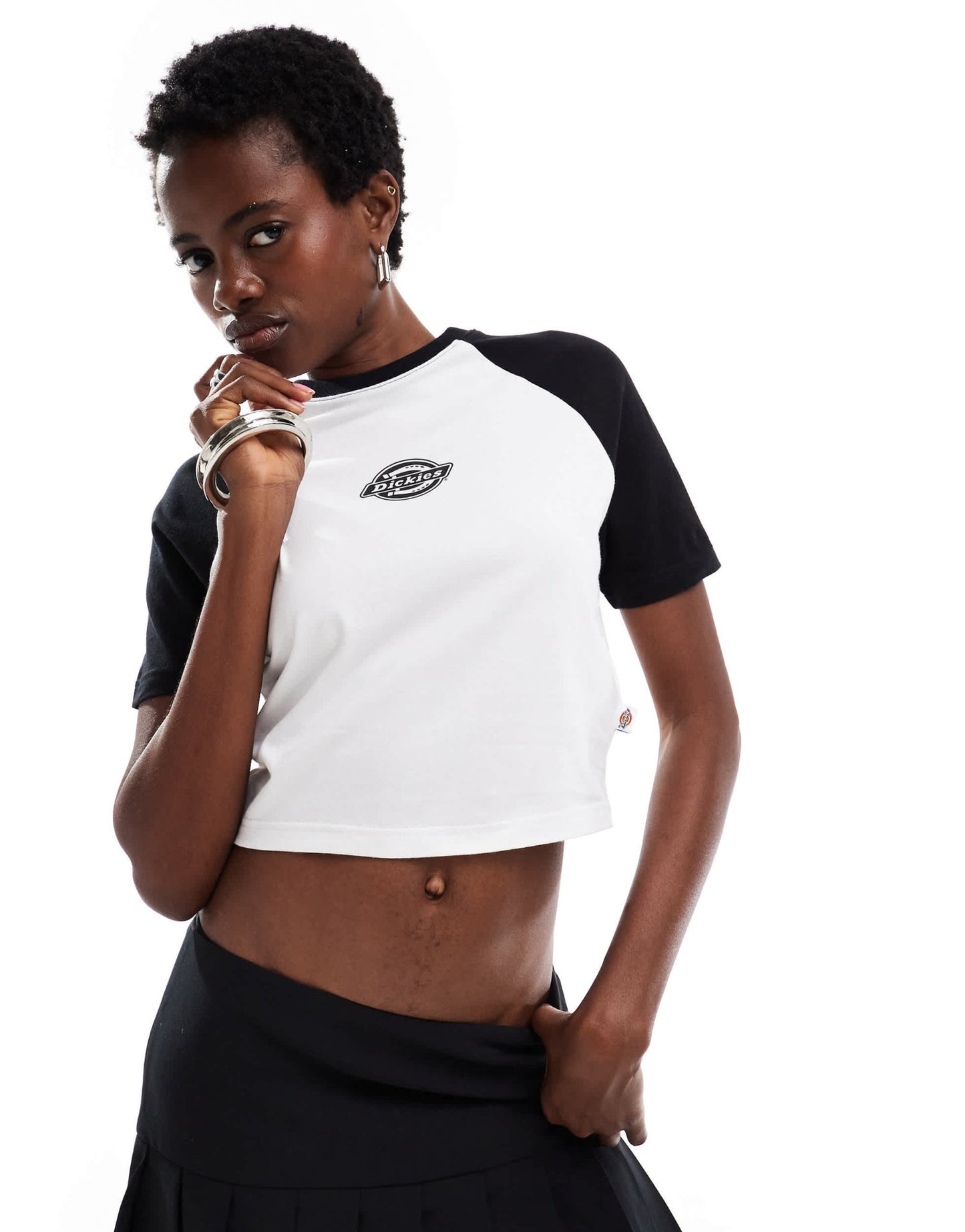 Dickies sodaville short sleeve cropped t-shirt in black and white - exclusive to asos - ASOS Sample Sale EU Store