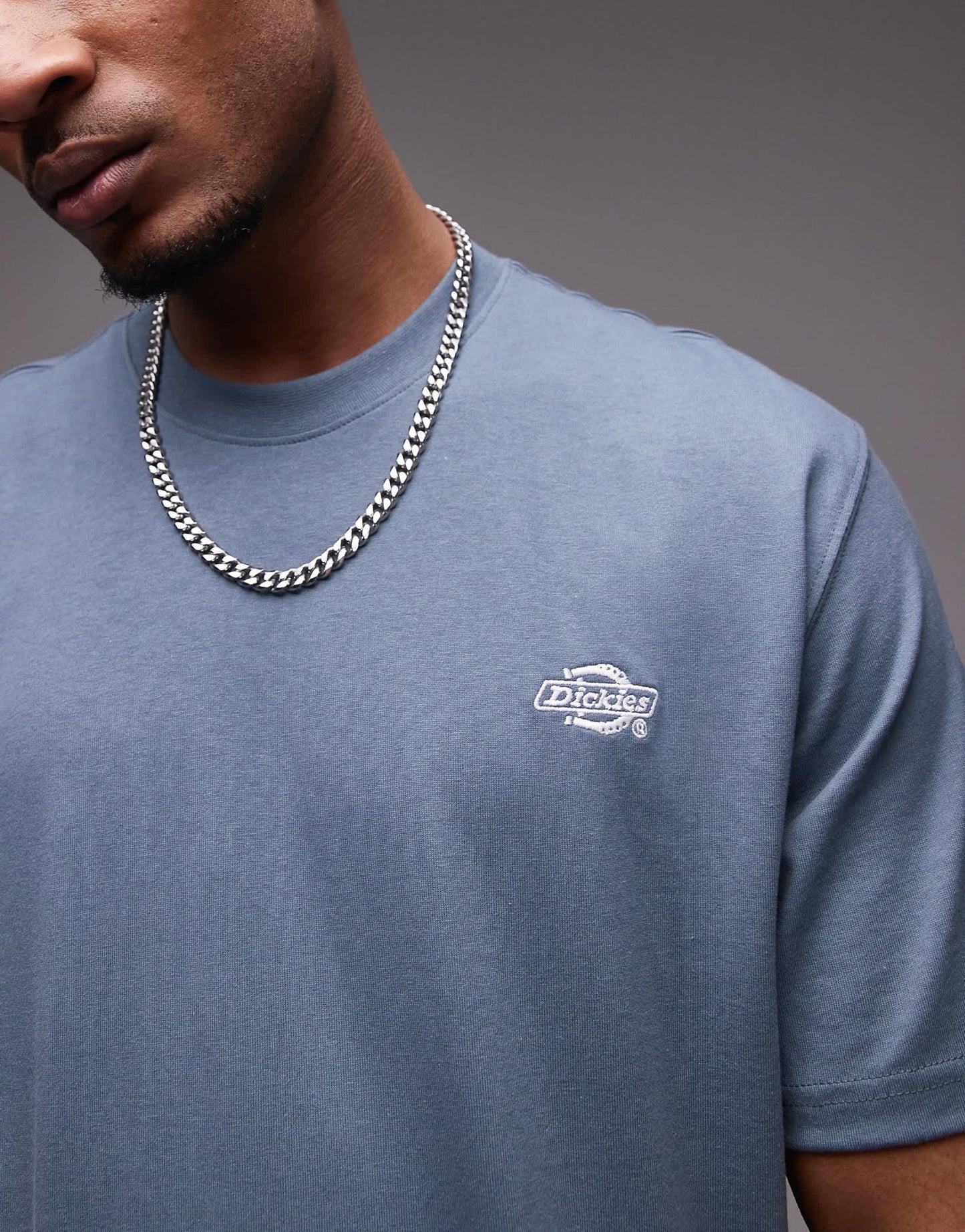 Dickies summerdale heavyweight small logo t-shirt in mid blue - ASOS Sample Sale EU Store