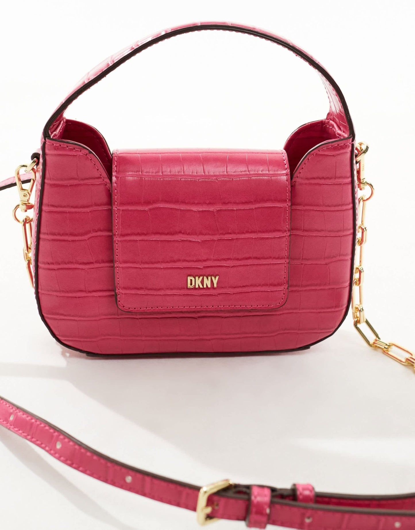 DKNY Arden top handle bag with cross body strap in pink croc - ASOS Sample Sale EU Store