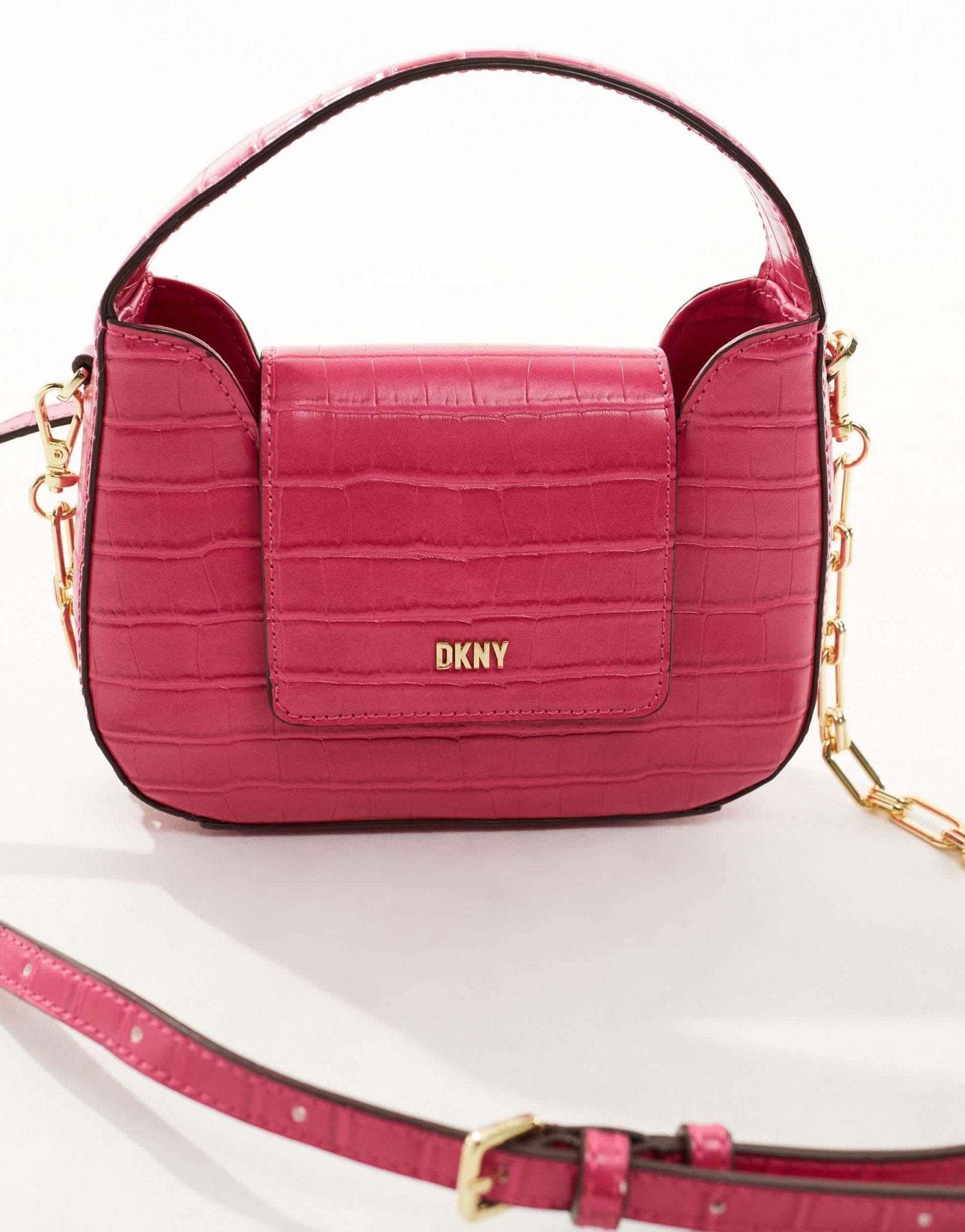DKNY Arden top handle bag with cross body strap in pink croc - ASOS Sample Sale EU Store