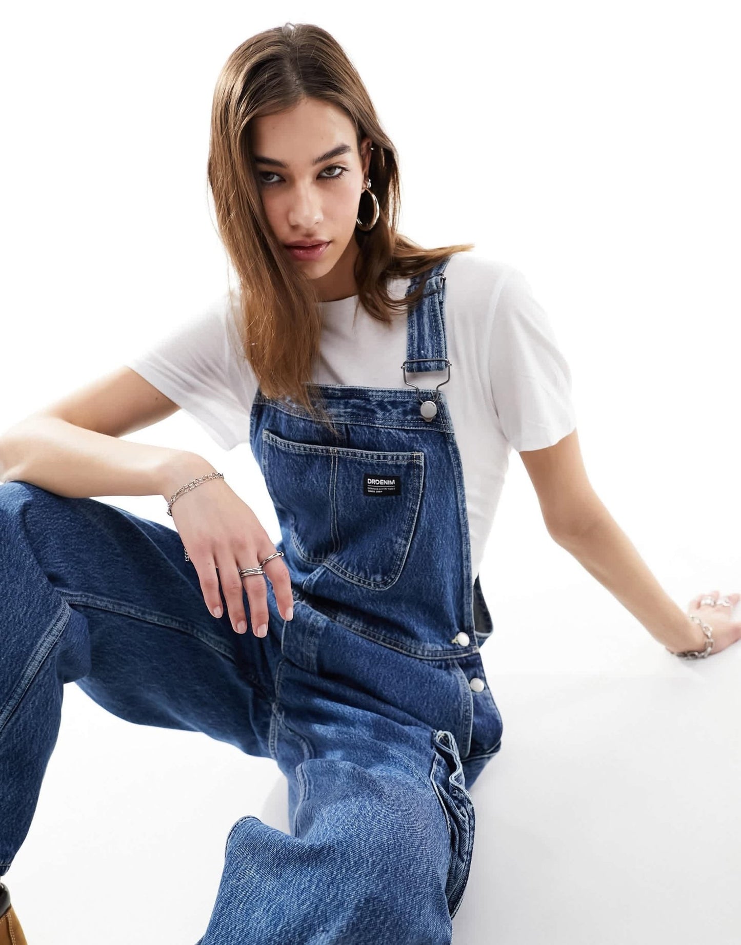 Dr Denim Cordelia utility cargo denim dungaree in stream mid retro wash - ASOS Sample Sale EU Store
