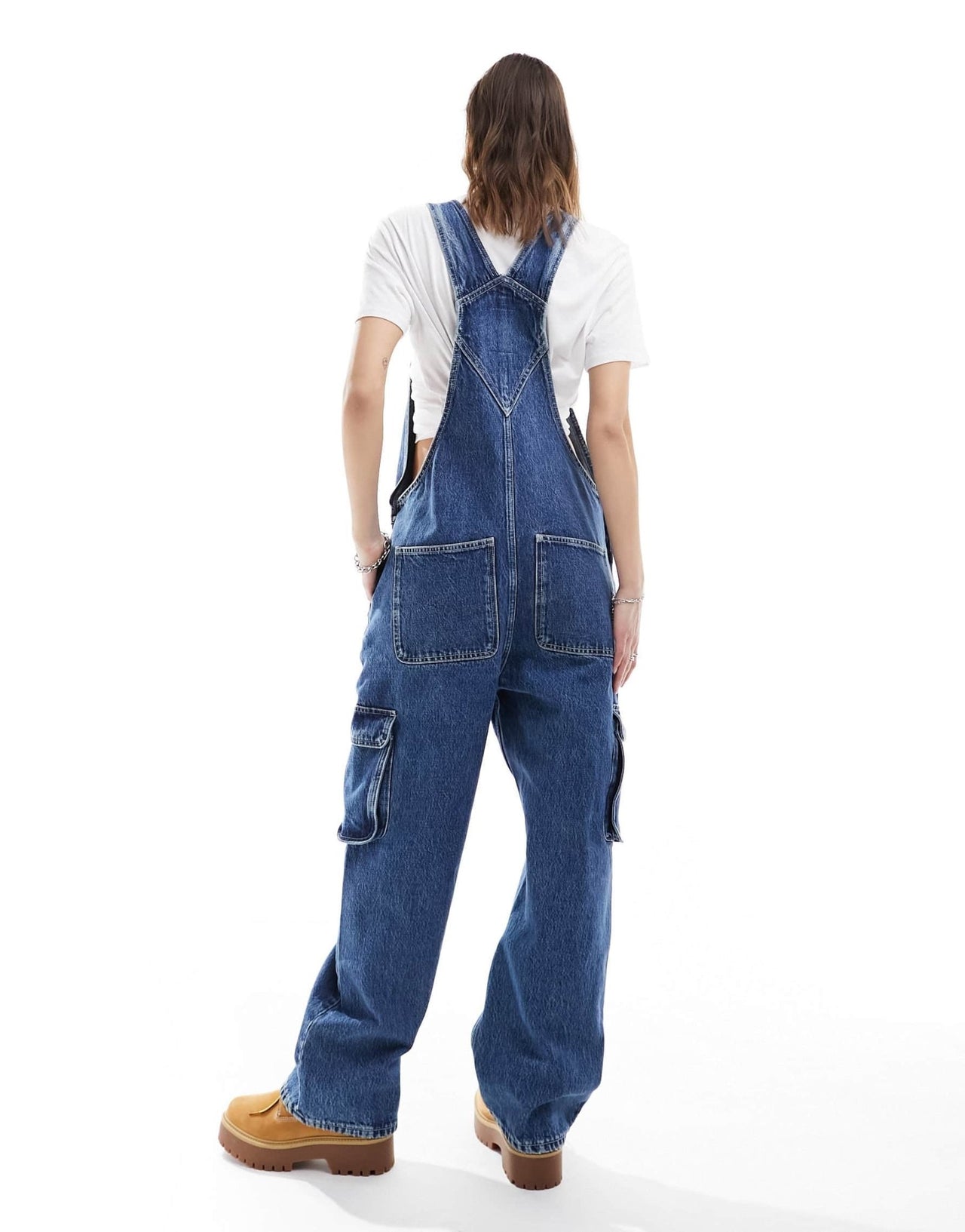 Dr Denim Cordelia utility cargo denim dungaree in stream mid retro wash - ASOS Sample Sale EU Store
