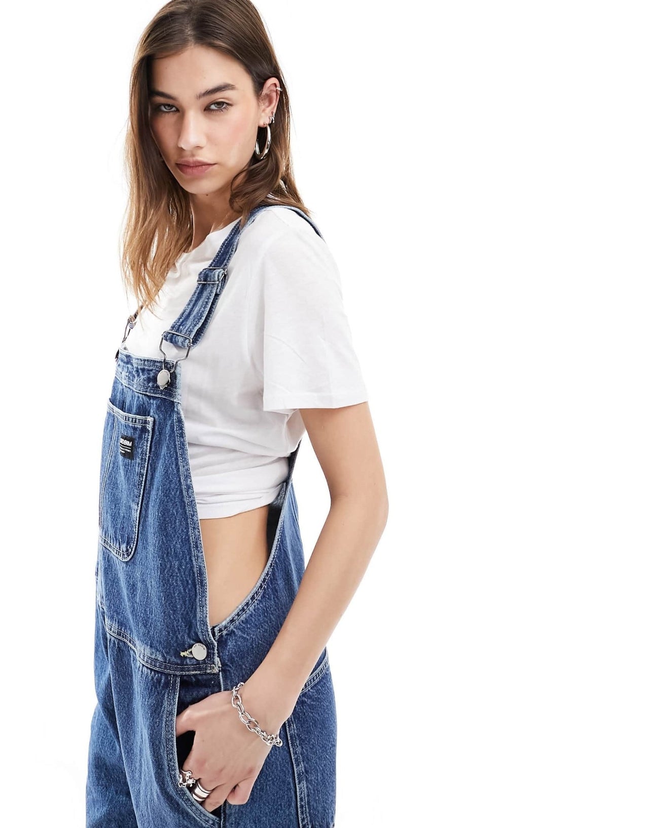 Dr Denim Cordelia utility cargo denim dungaree in stream mid retro wash - ASOS Sample Sale EU Store