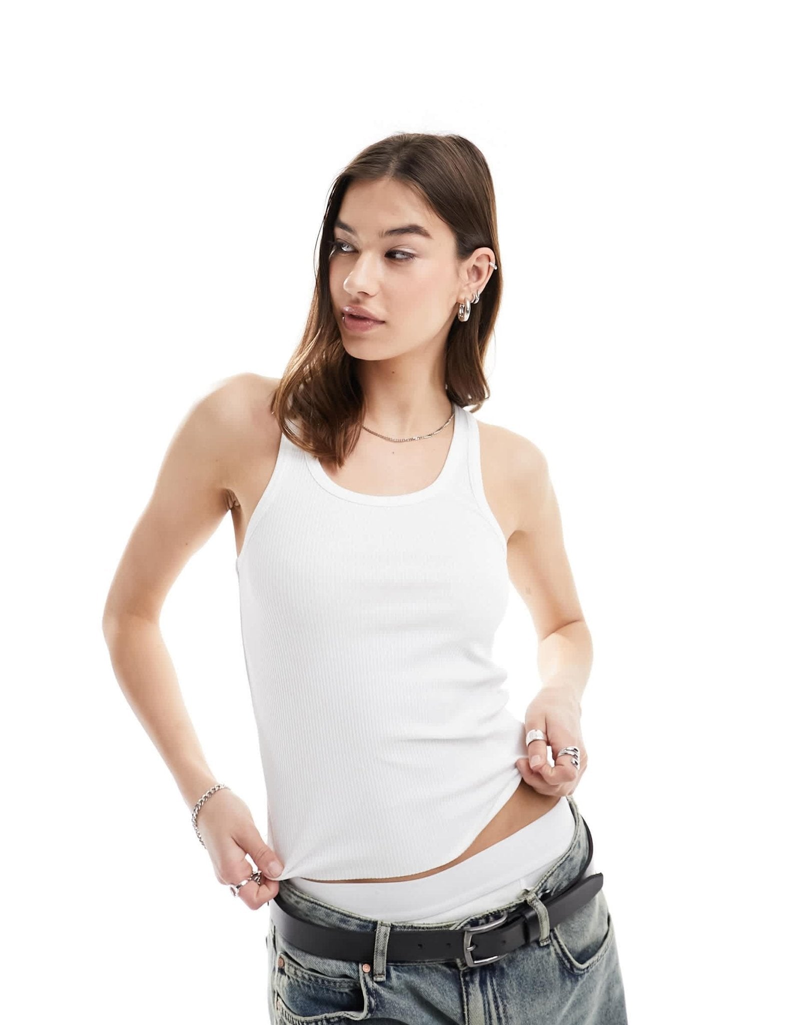 Dr Denim Demi essential slim fit full length scoop neck top in white - ASOS Sample Sale EU Store