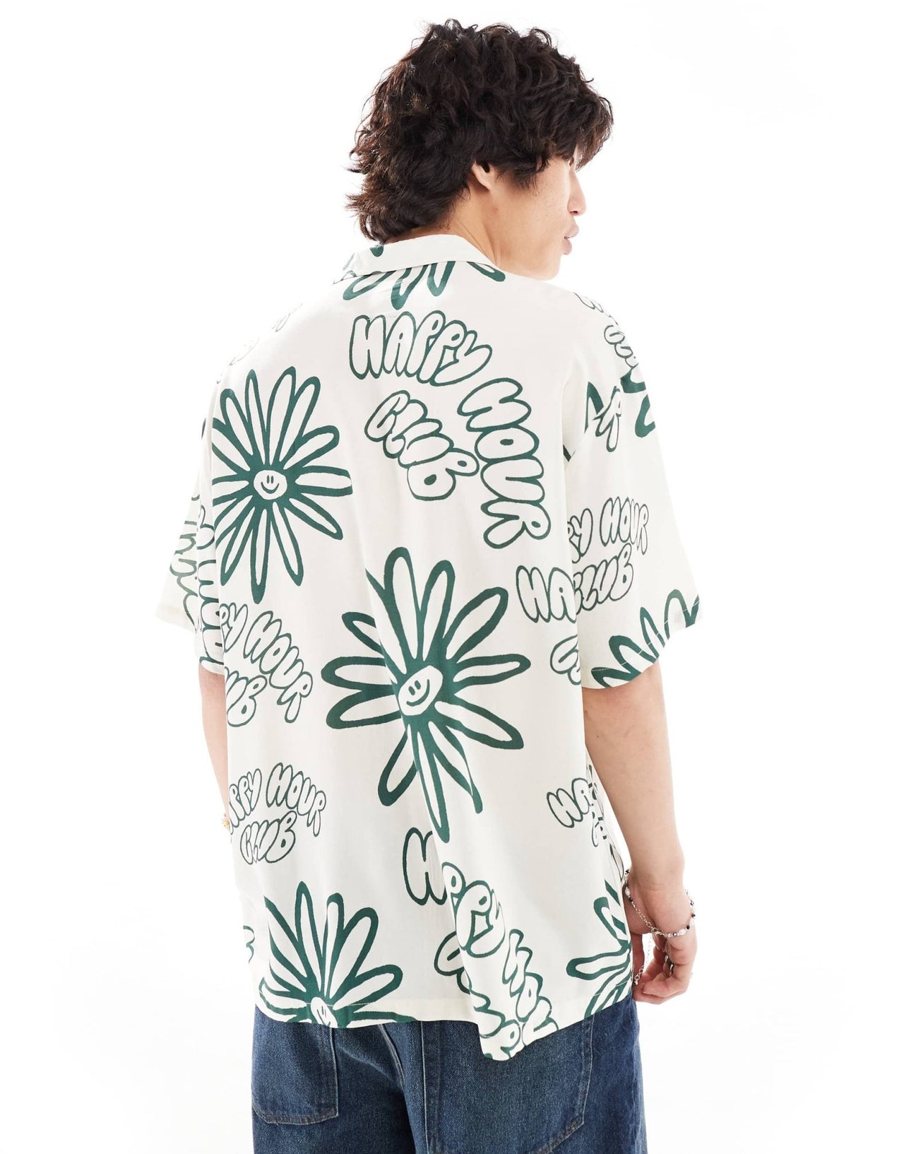Dr Denim Madi short sleeve relaxed fit summer shirt in green resort print ecru - ASOS Sample Sale EU Store