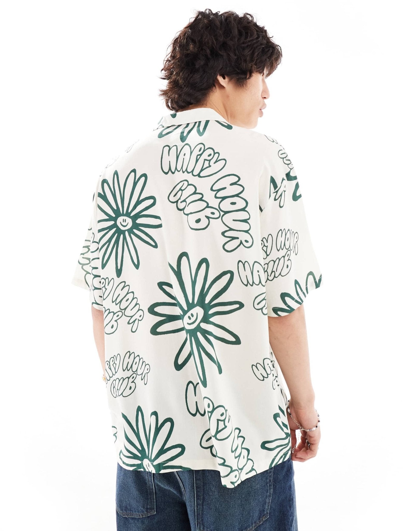 Dr Denim Madi short sleeve relaxed fit summer shirt in green resort print ecru - ASOS Sample Sale EU Store