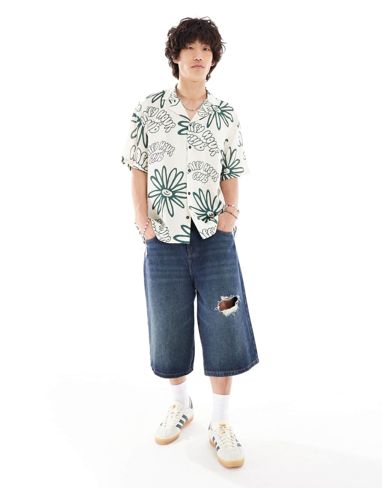 Dr Denim Madi short sleeve relaxed fit summer shirt in green resort print ecru - ASOS Sample Sale EU Store