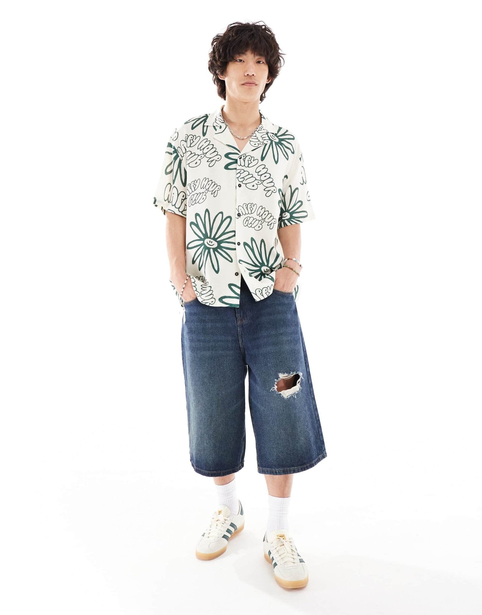 Dr Denim Madi short sleeve relaxed fit summer shirt in green resort print ecru - ASOS Sample Sale EU Store