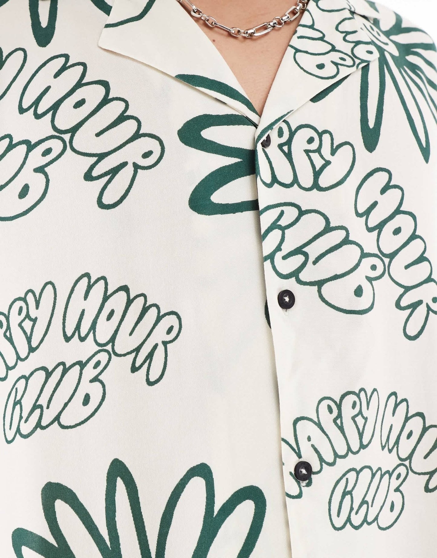 Dr Denim Madi short sleeve relaxed fit summer shirt in green resort print ecru - ASOS Sample Sale EU Store