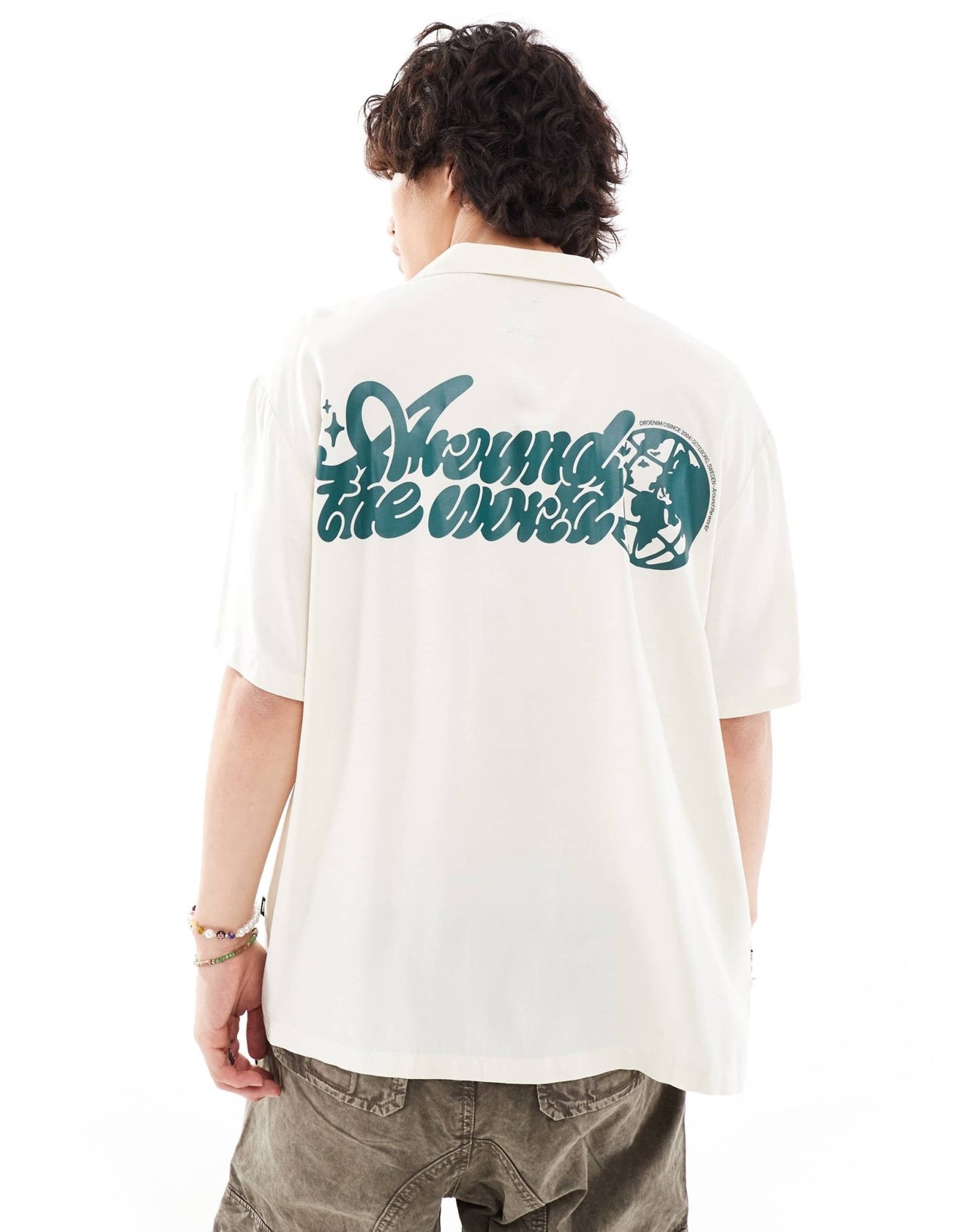 Dr Denim Madi short sleeve relaxed fit summer shirt with world back graphic print in ecru exclusive to ASOS - ASOS Sample Sale EU Store