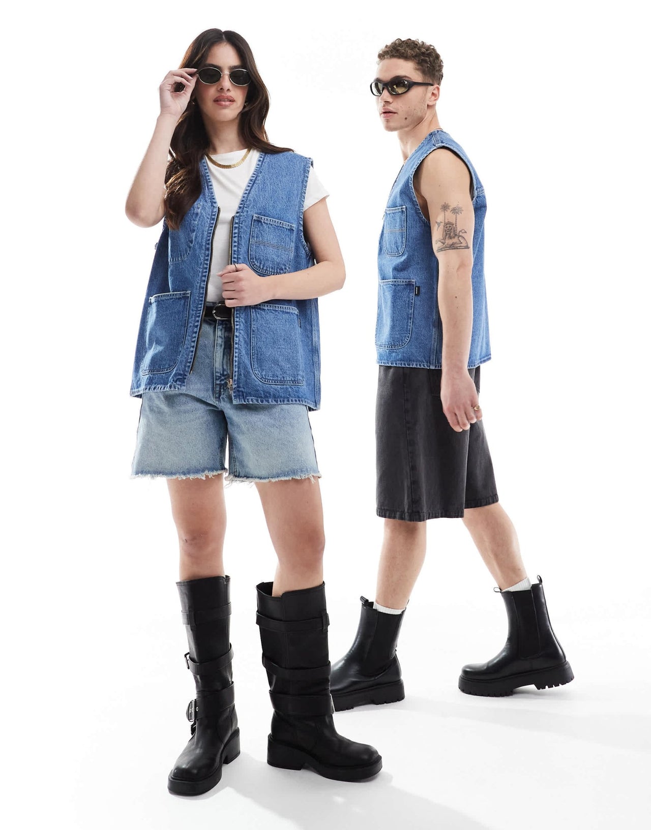 Dr Denim unisex Denver Worker Vest zip up workwear vest jacket in stream sku retro contrast wash - ASOS Sample Sale EU Store