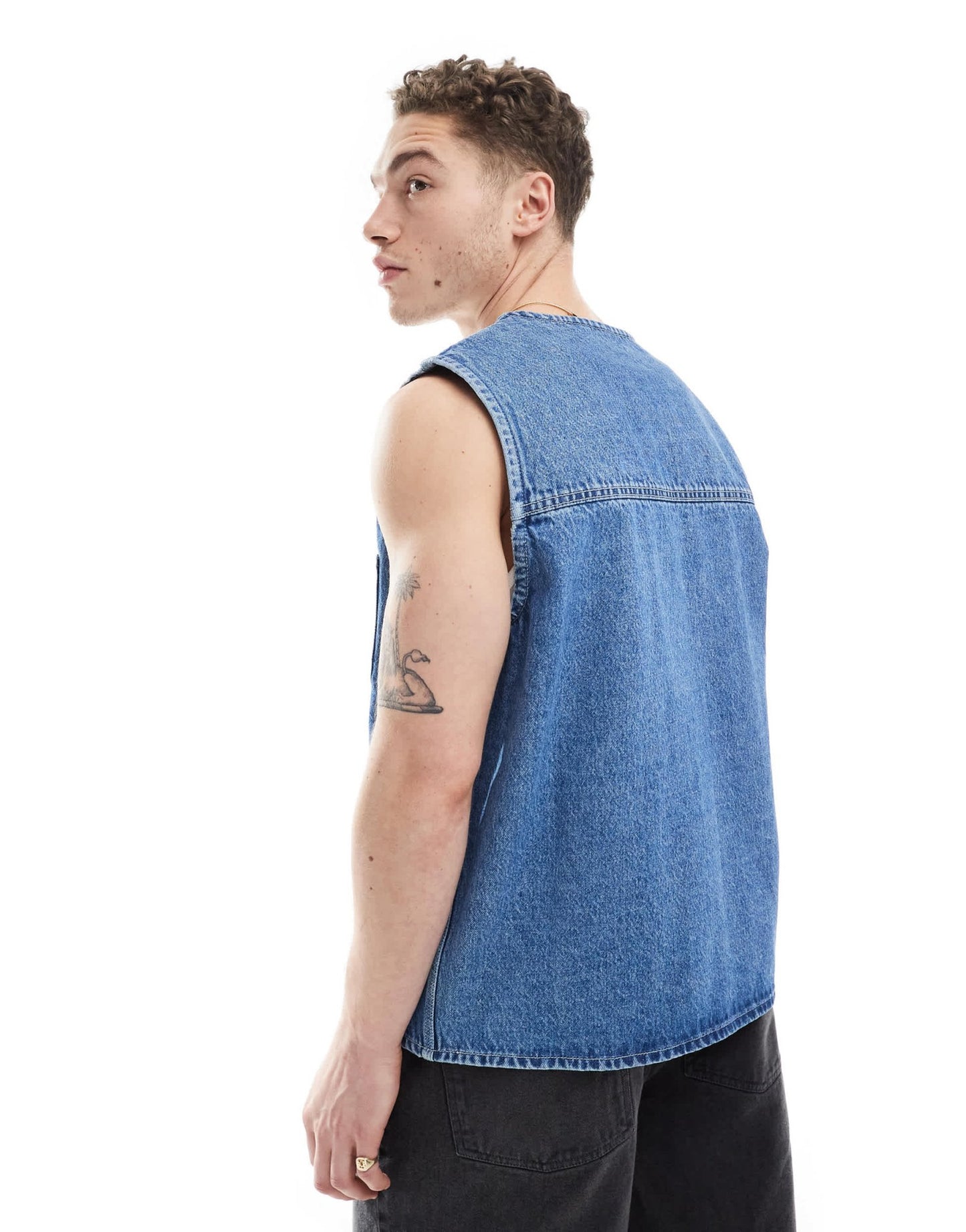 Dr Denim unisex Denver Worker Vest zip up workwear vest jacket in stream sku retro contrast wash - ASOS Sample Sale EU Store
