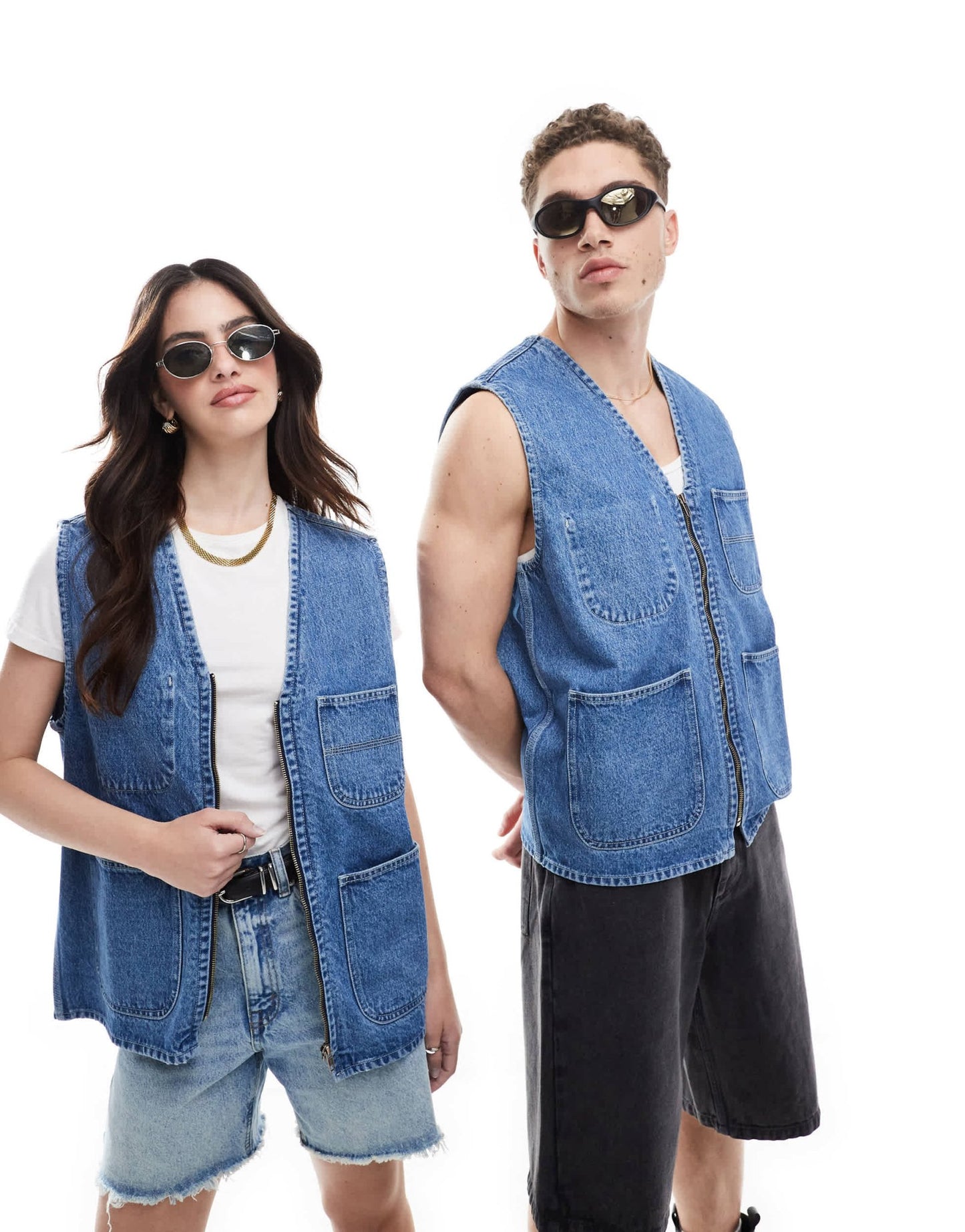 Dr Denim unisex Denver Worker Vest zip up workwear vest jacket in stream sku retro contrast wash - ASOS Sample Sale EU Store