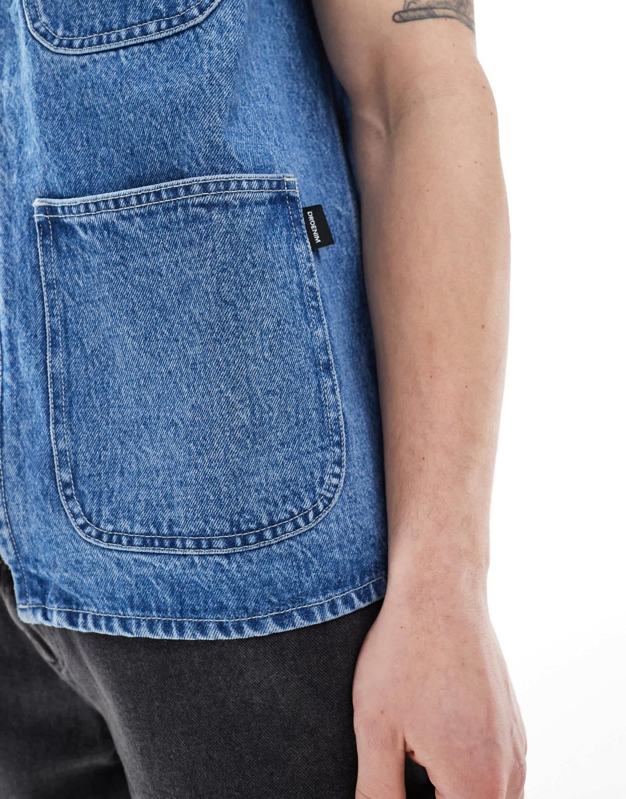 Dr Denim unisex Denver Worker Vest zip up workwear vest jacket in stream sku retro contrast wash - ASOS Sample Sale EU Store
