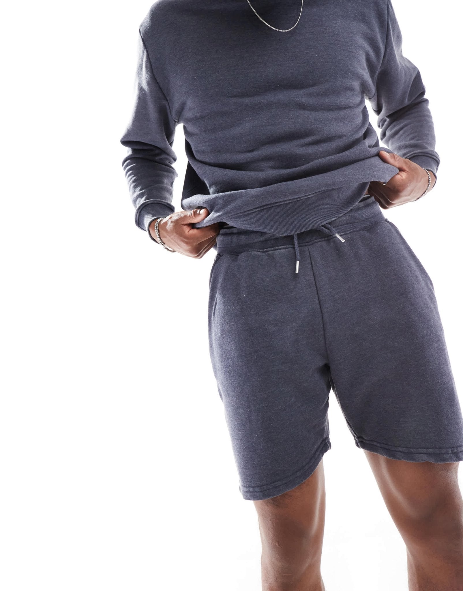 DTT crew neck sweatshirt & jersey short set in washed blue - ASOS Sample Sale EU Store
