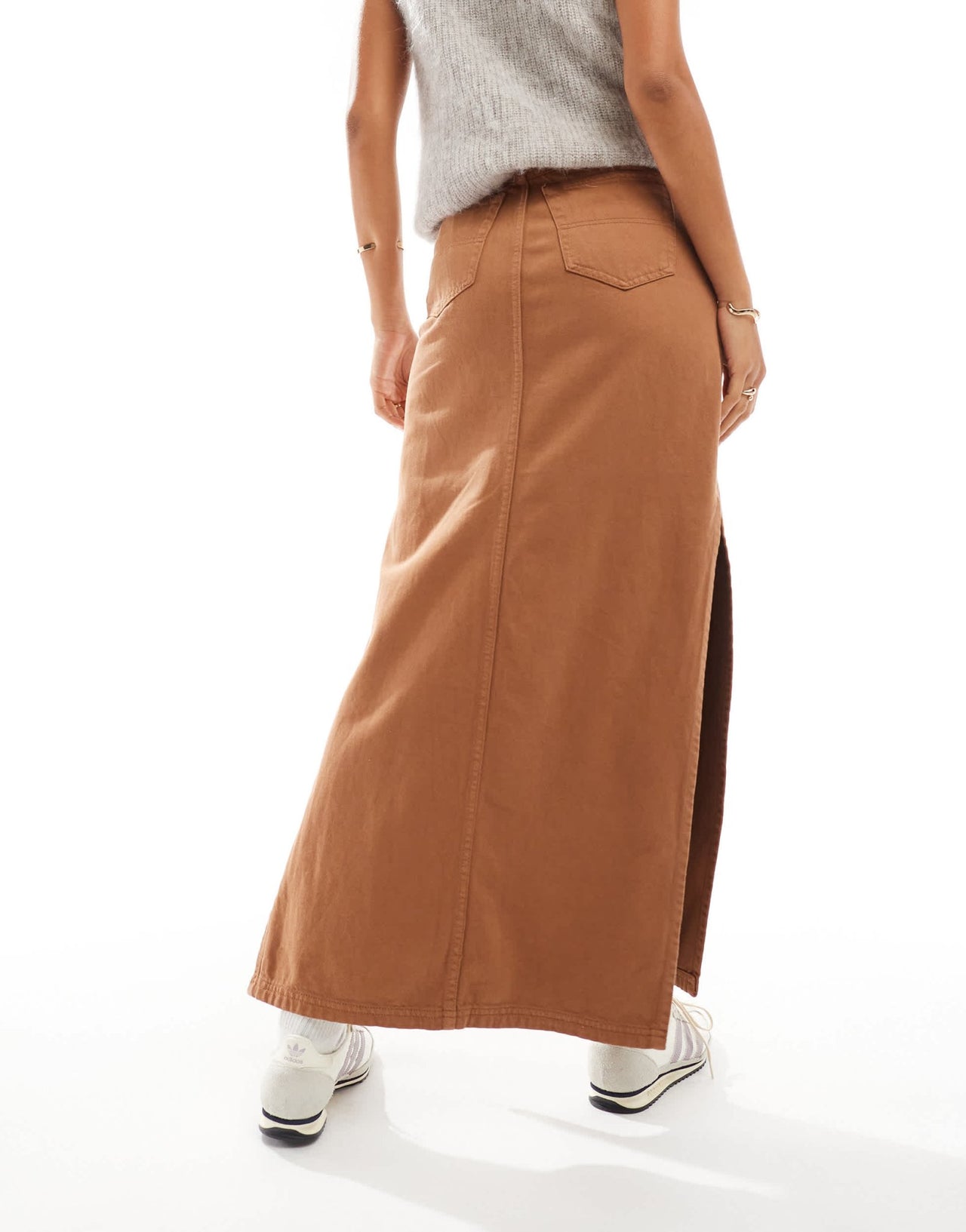 DTT denim maxi skirt with side split in tan - ASOS Sample Sale EU Store