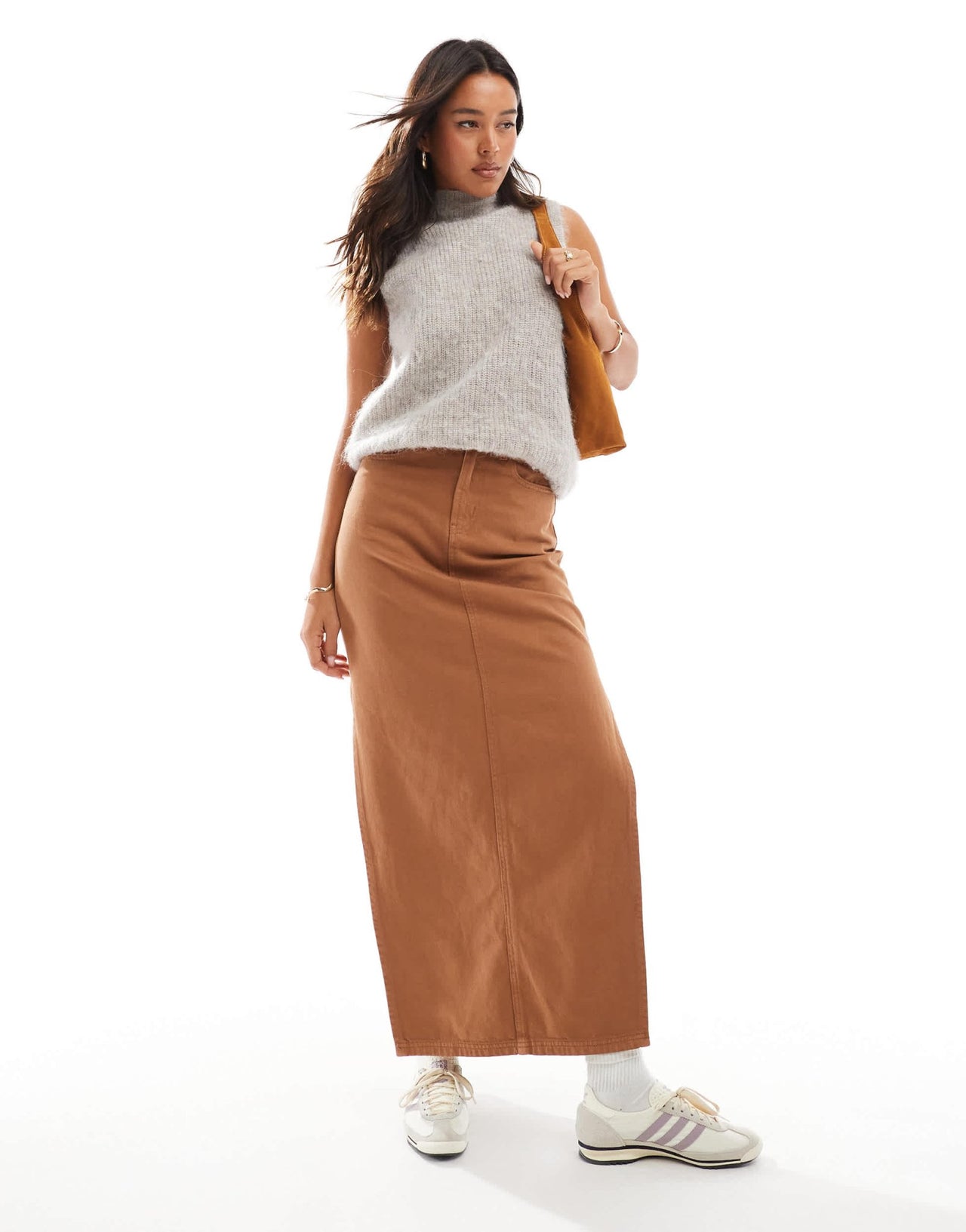 DTT denim maxi skirt with side split in tan - ASOS Sample Sale EU Store