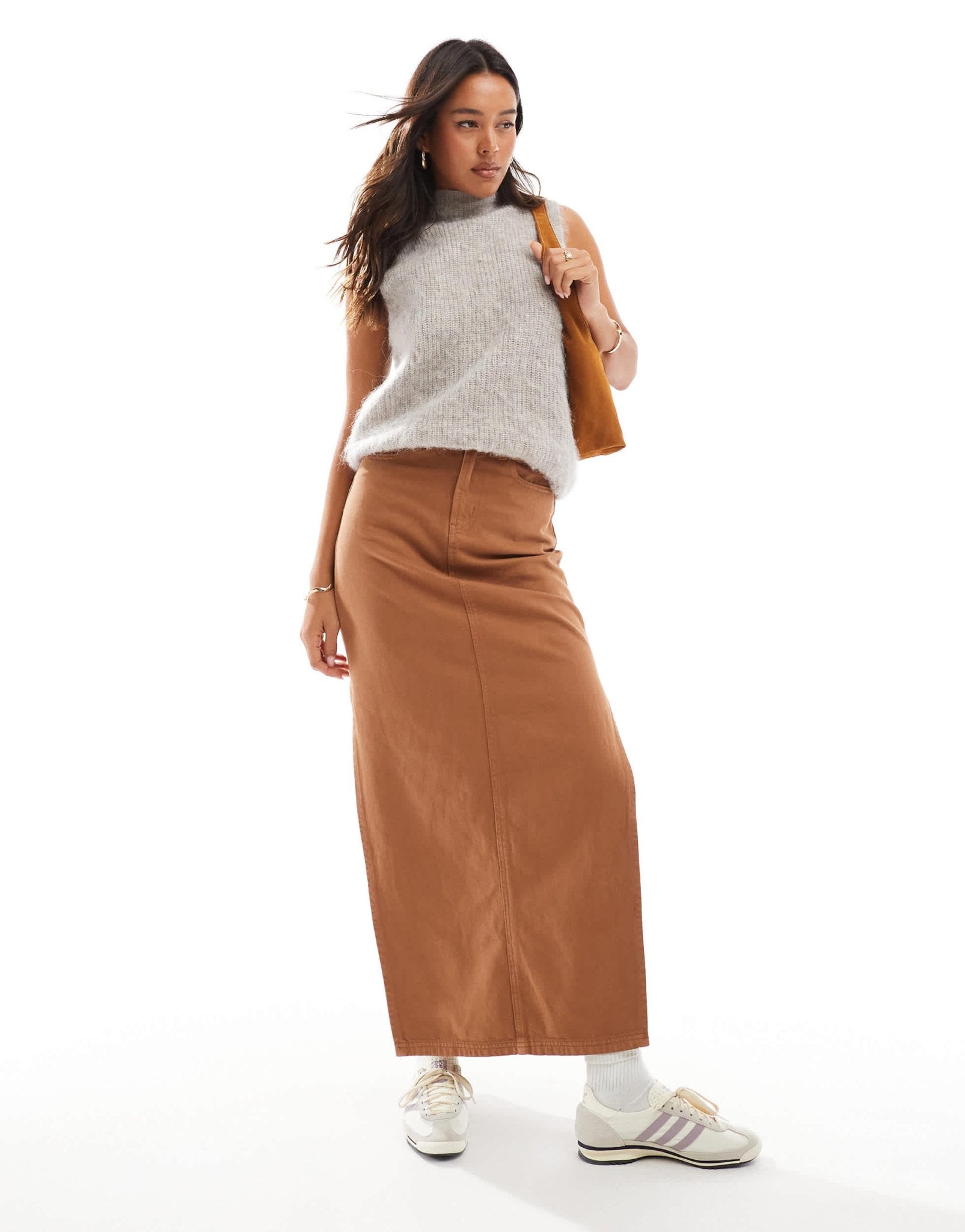 DTT denim maxi skirt with side split in tan - ASOS Sample Sale EU Store