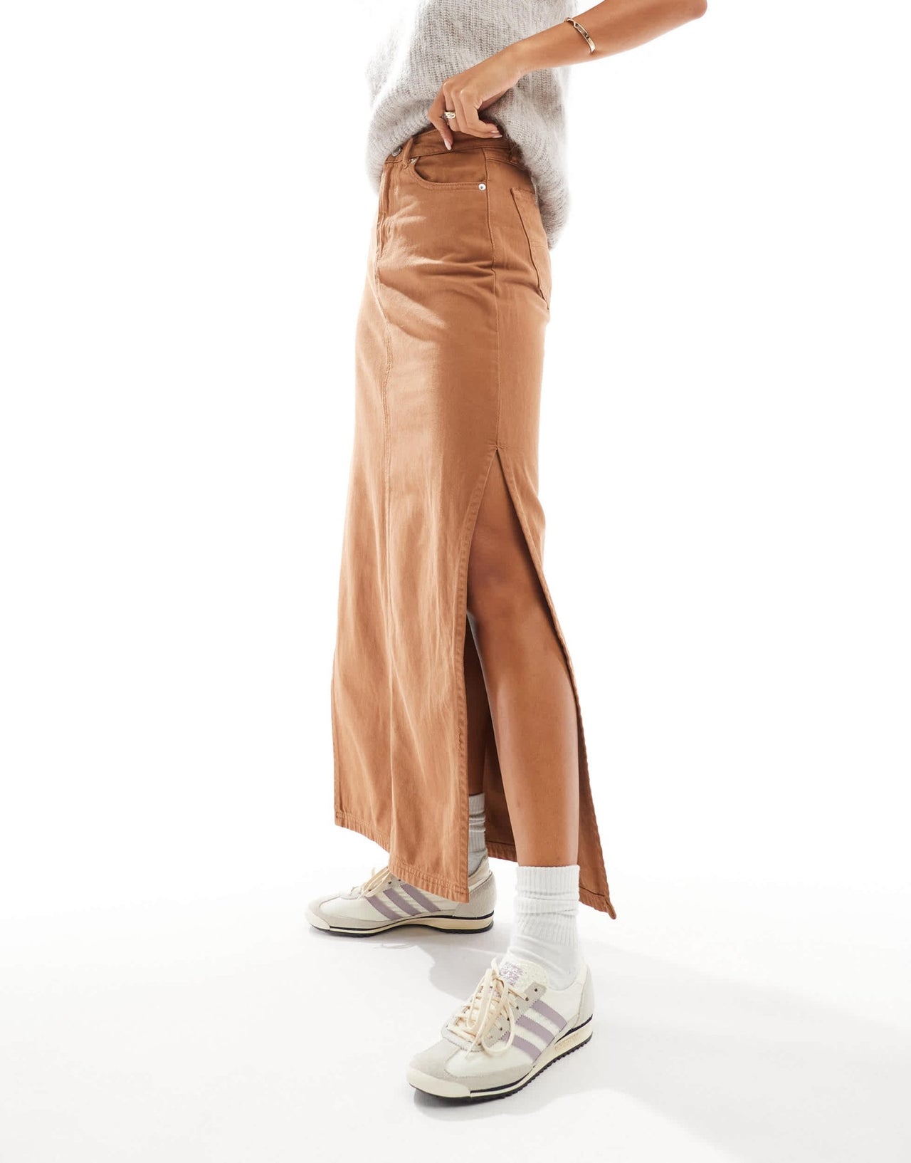 DTT denim maxi skirt with side split in tan - ASOS Sample Sale EU Store