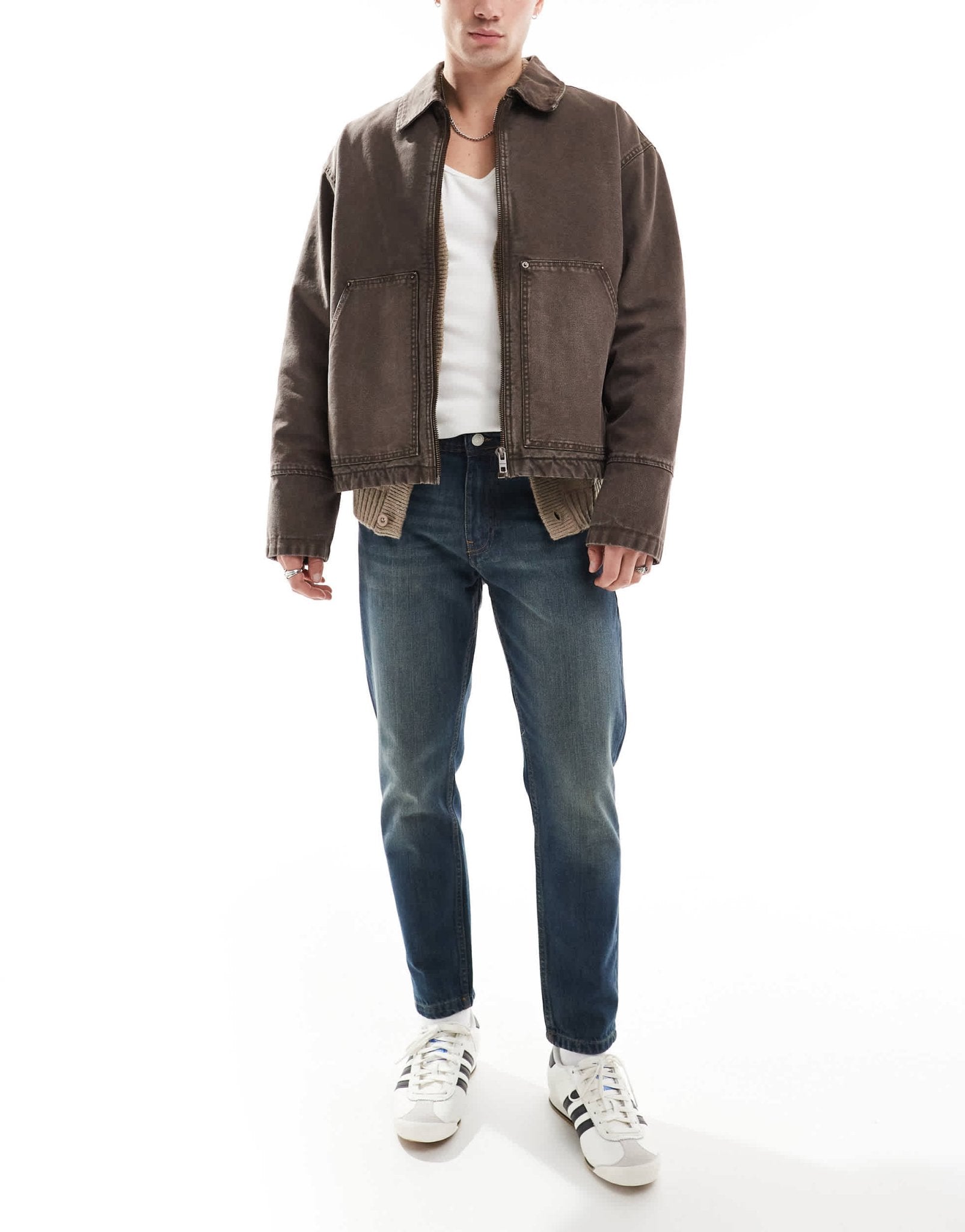 DTT rigid cropped tapered fit jeans in dark blue vintage tint - ASOS Sample Sale EU Store