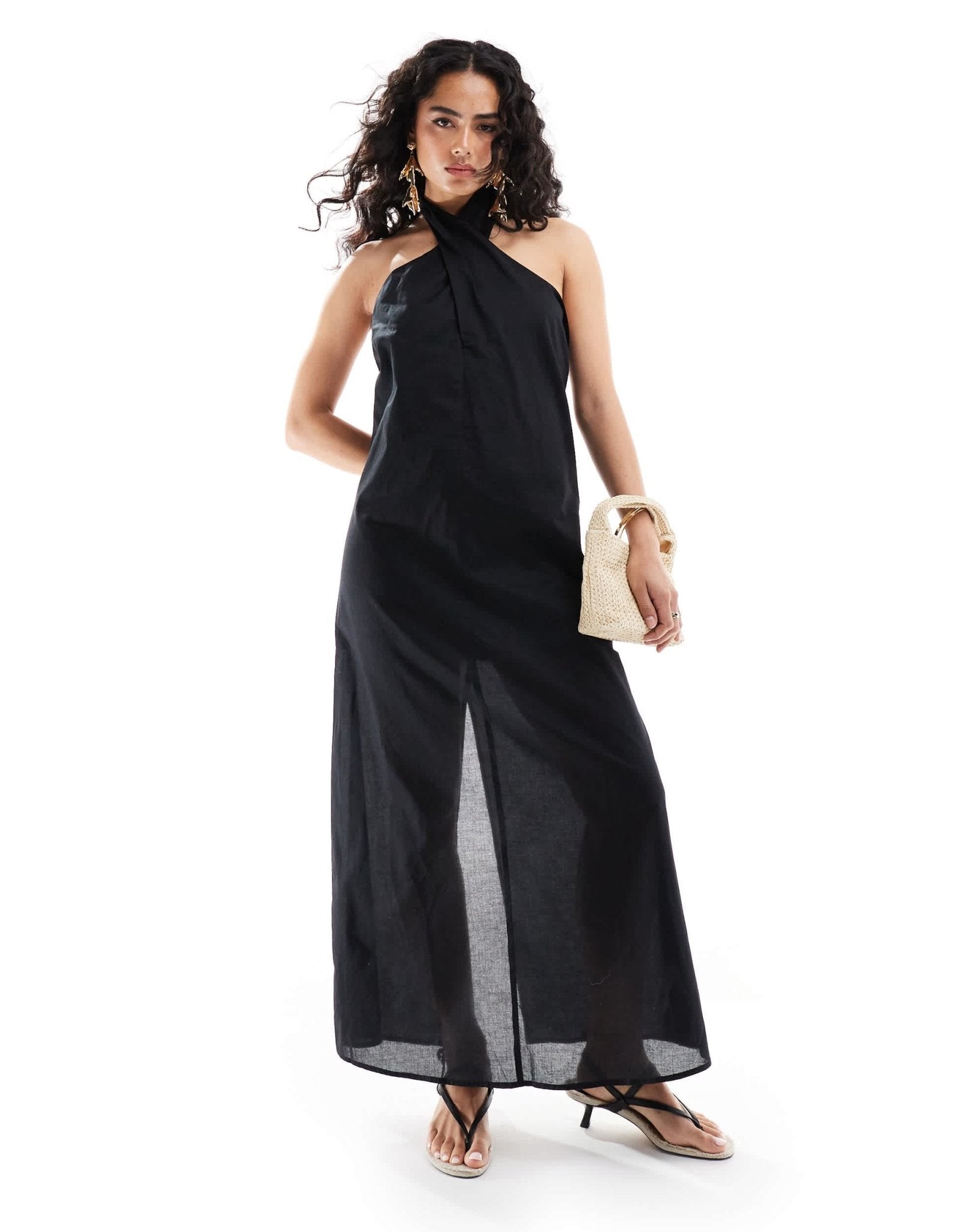 Edited halterneck drop back midaxi dress in olive - ASOS Sample Sale EU Store
