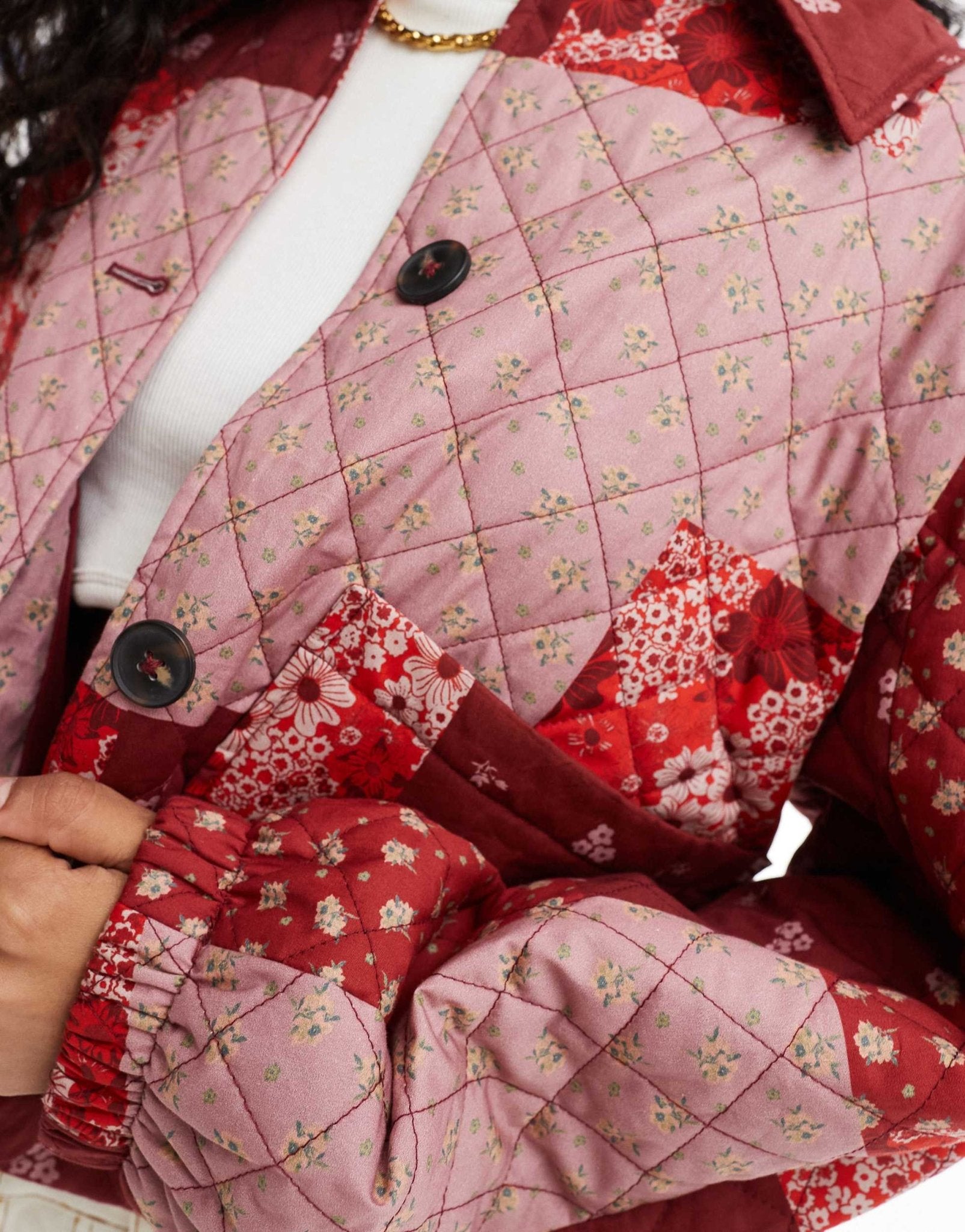 Edited patchwork quilt jacket in red and cherry - ASOS Sample Sale EU Store