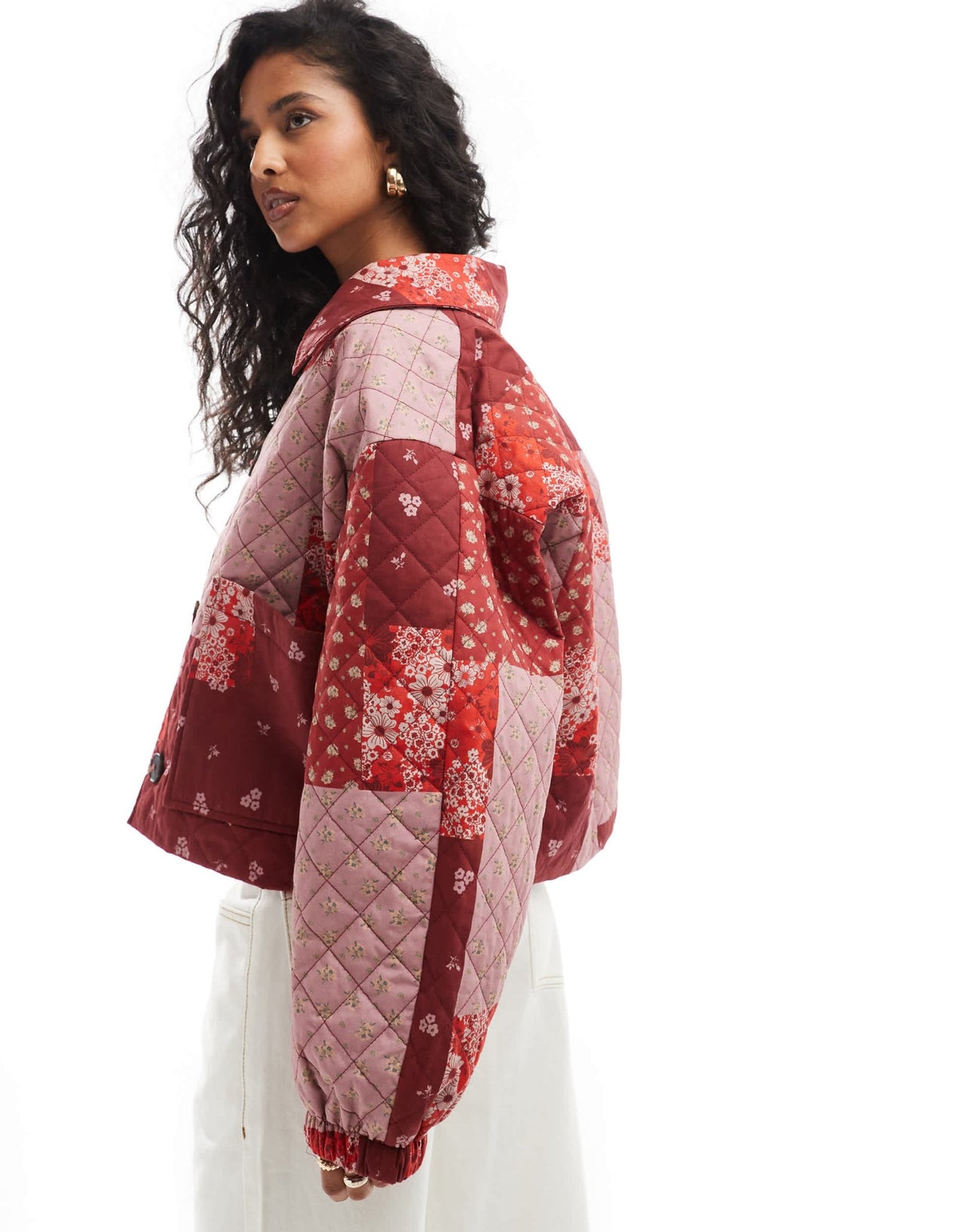 Edited patchwork quilt jacket in red and cherry - ASOS Sample Sale EU Store