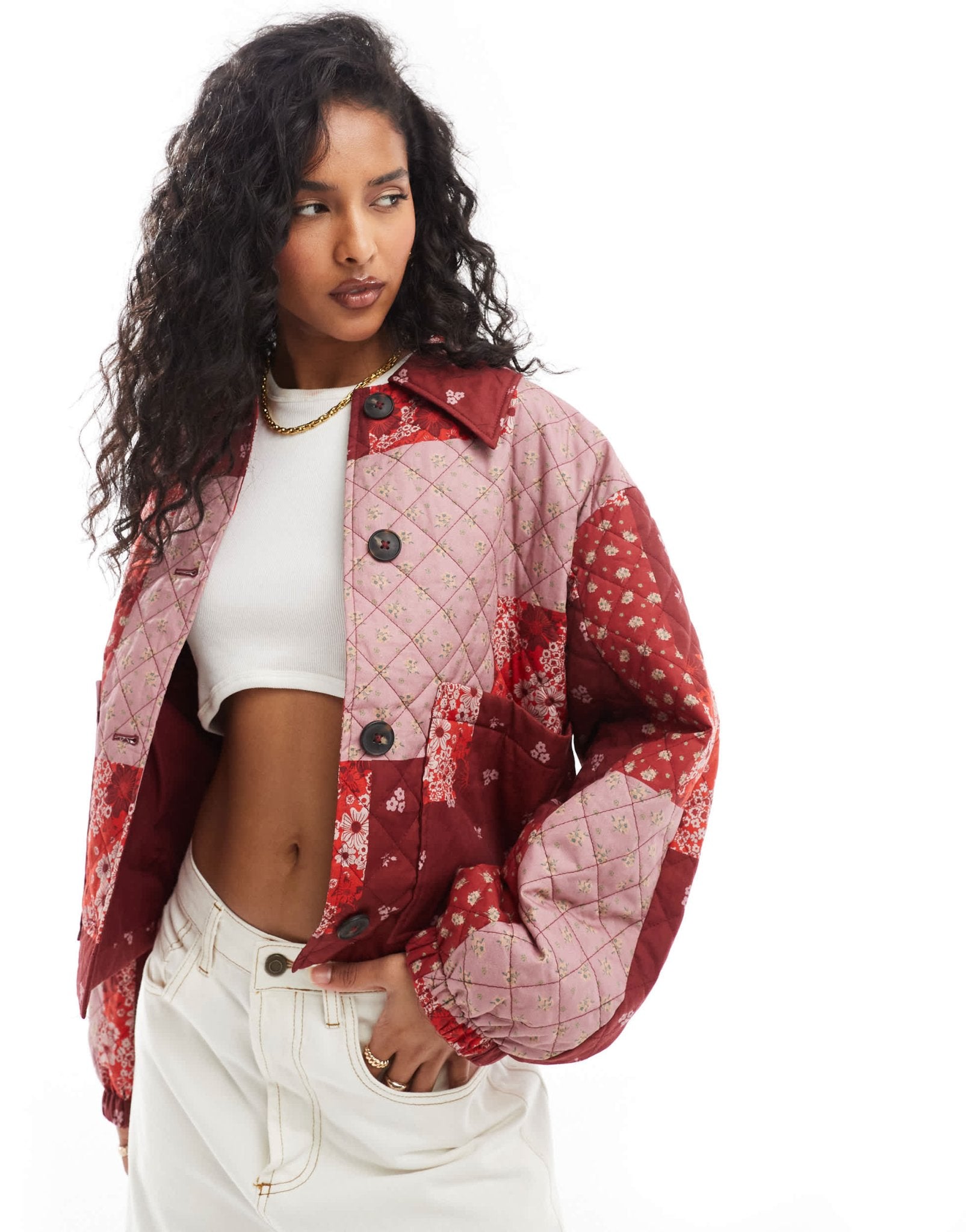 Edited patchwork quilt jacket in red and cherry - ASOS Sample Sale EU Store