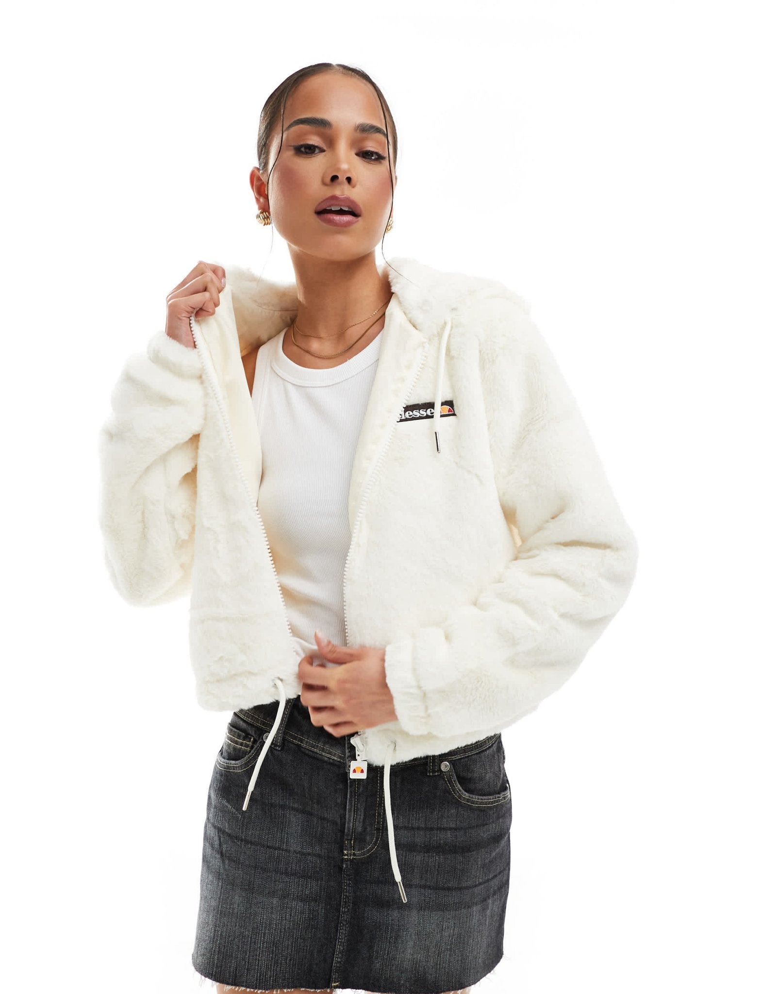 ellesse coffee pack faux fur hoodie in cream - ASOS Sample Sale EU Store