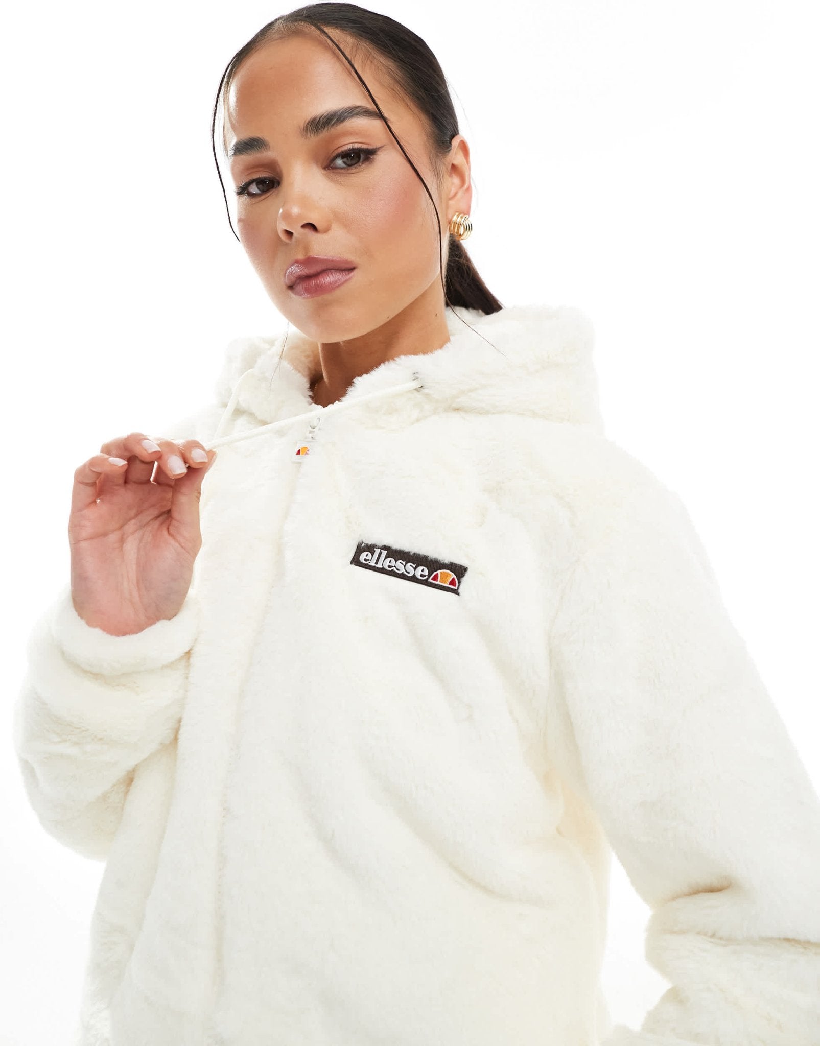 ellesse coffee pack faux fur hoodie in cream - ASOS Sample Sale EU Store