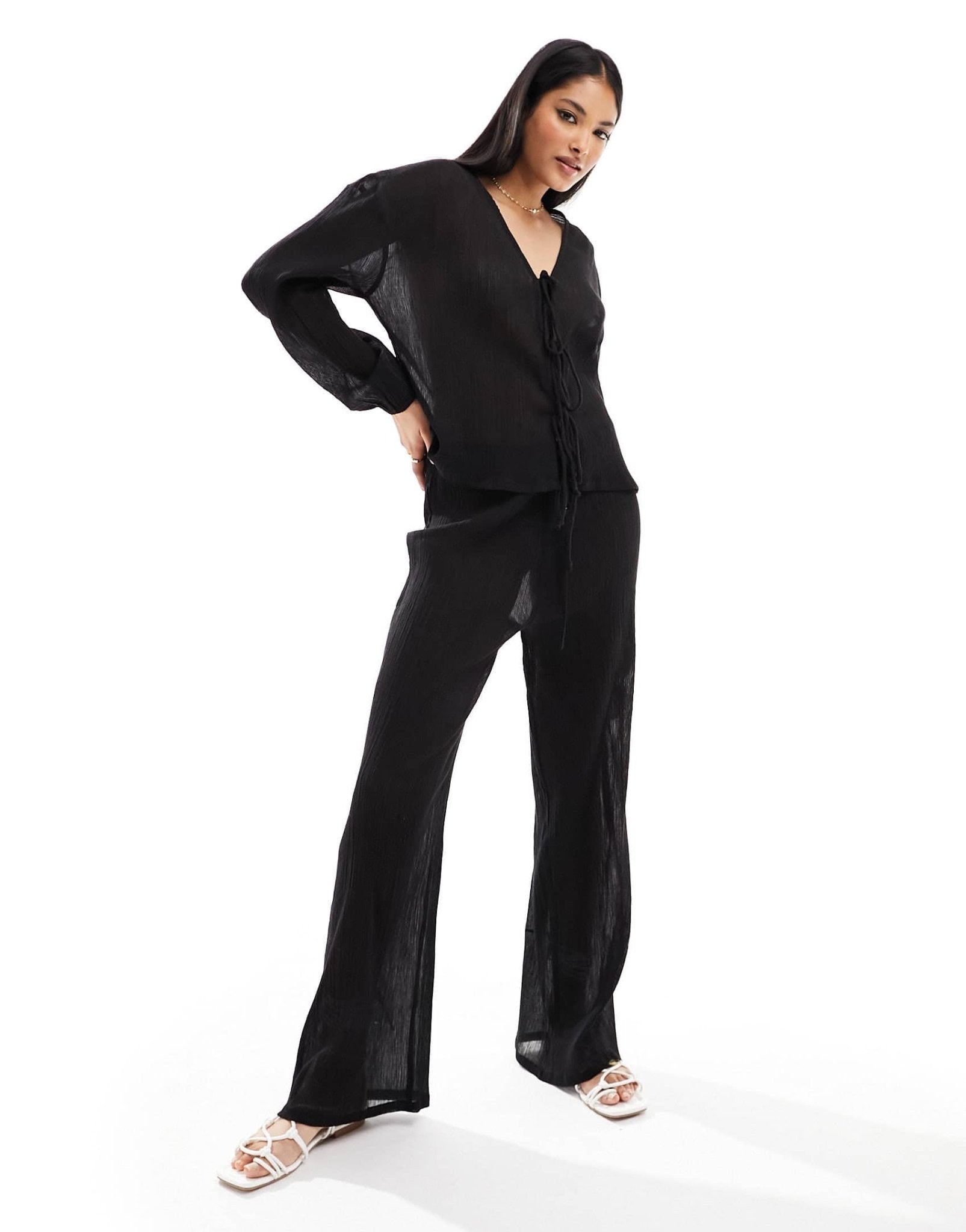 Esmee beach drawstring textured trouser co - ord in black - ASOS Sample Sale EU Store