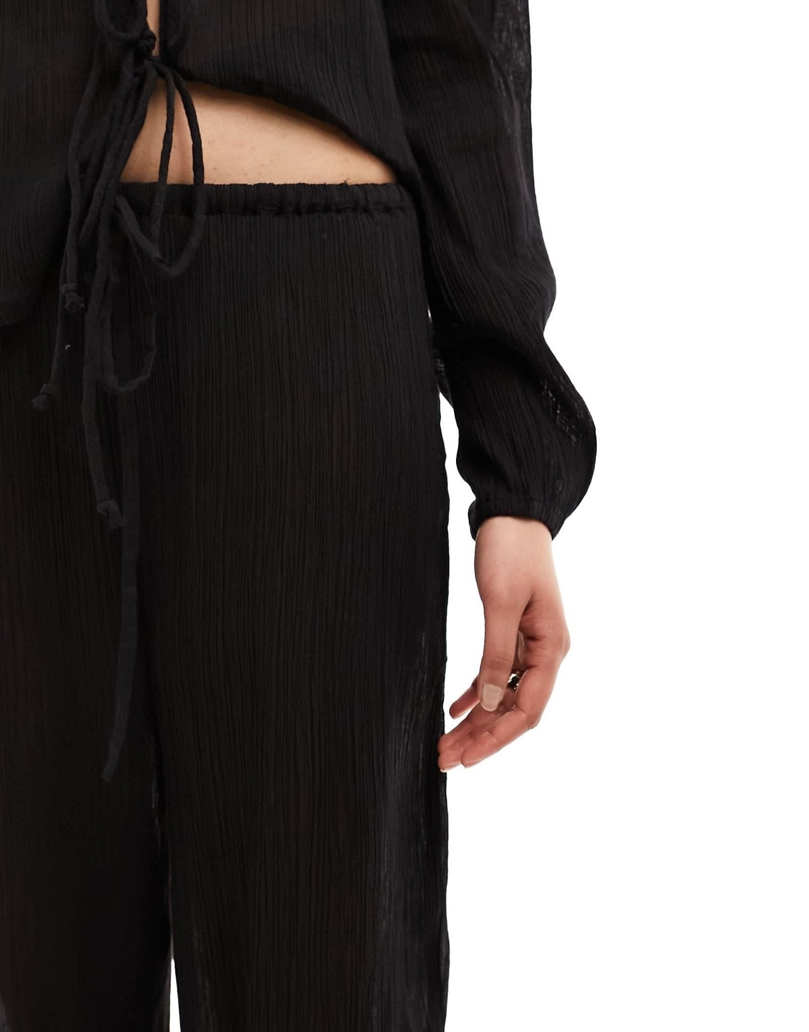 Esmee beach drawstring textured trouser co - ord in black - ASOS Sample Sale EU Store