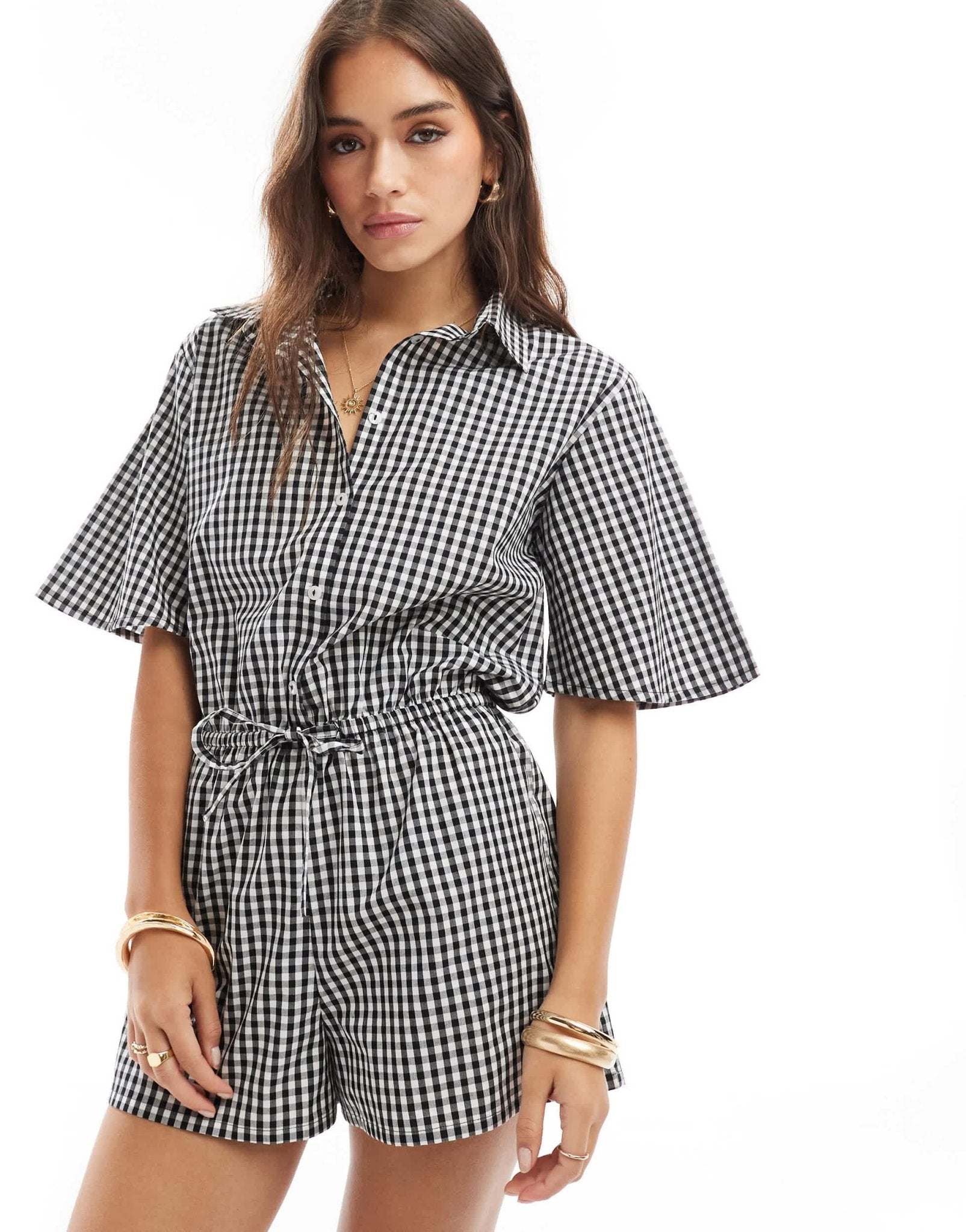 Esmee beach playsuit in black and white gingham - ASOS Sample Sale EU Store