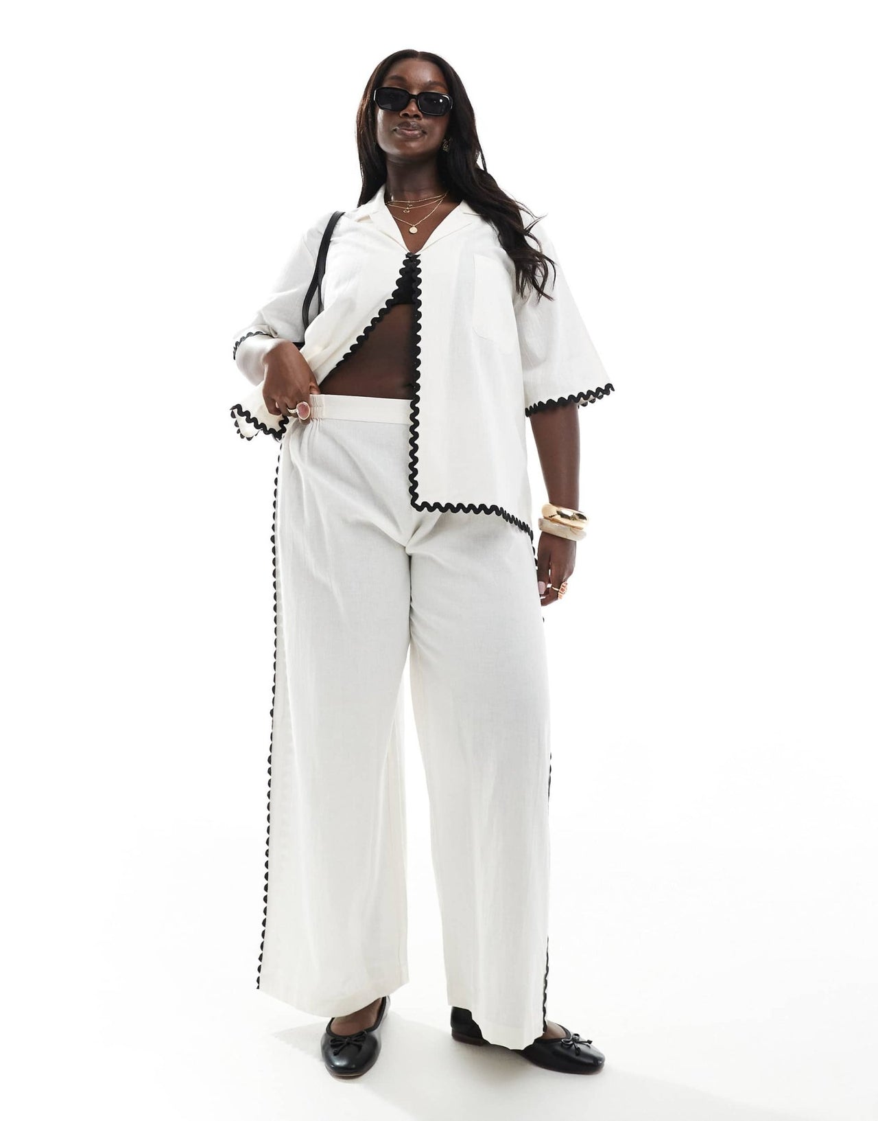 Esmee Curve Exclusive ric rac beach trouser co - ord in white - ASOS Sample Sale EU Store