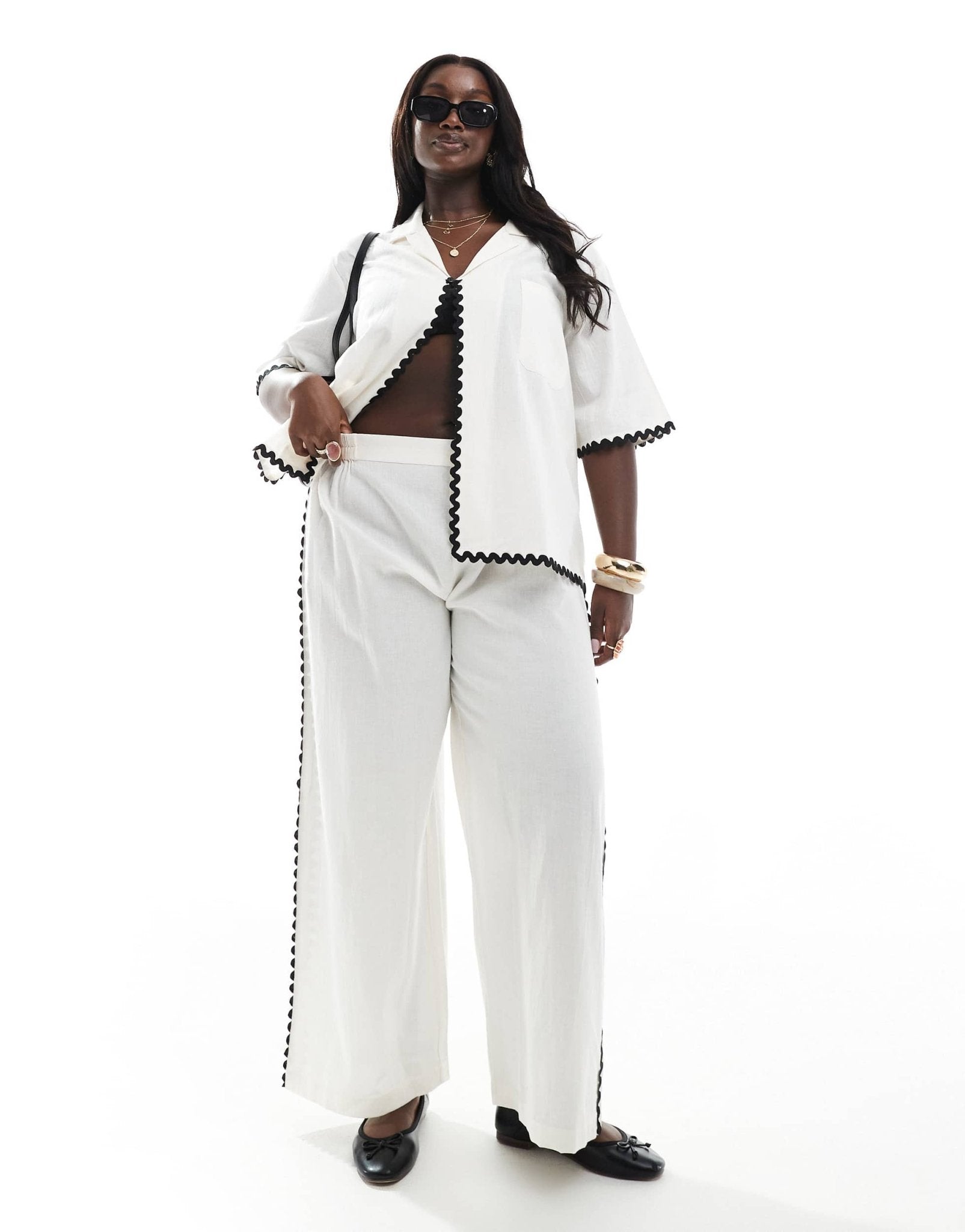 Esmee Curve Exclusive ric rac beach trouser co - ord in white - ASOS Sample Sale EU Store