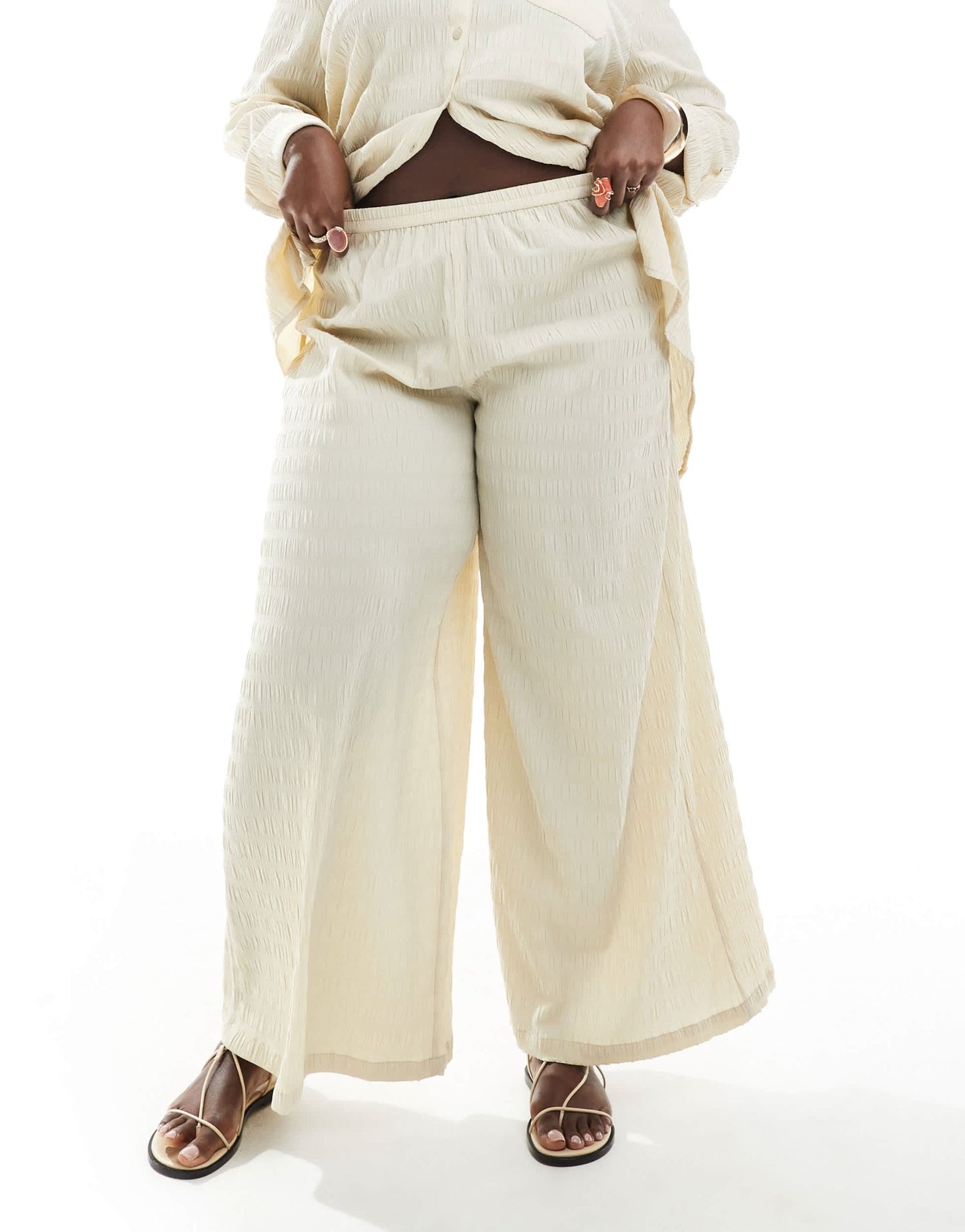 Esmee Curve Exclusive textured beach trouser co - ord in stone - ASOS Sample Sale EU Store