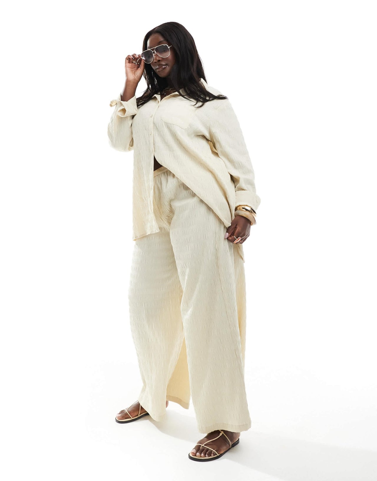 Esmee Curve Exclusive textured beach trouser co - ord in stone - ASOS Sample Sale EU Store