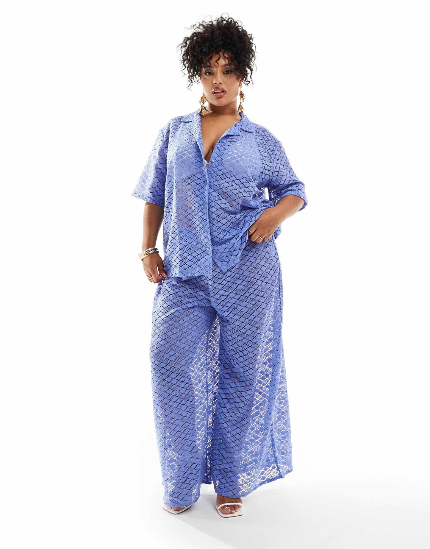 Esmee Curve knit beach trouser co - ord in dusty blue - ASOS Sample Sale EU Store