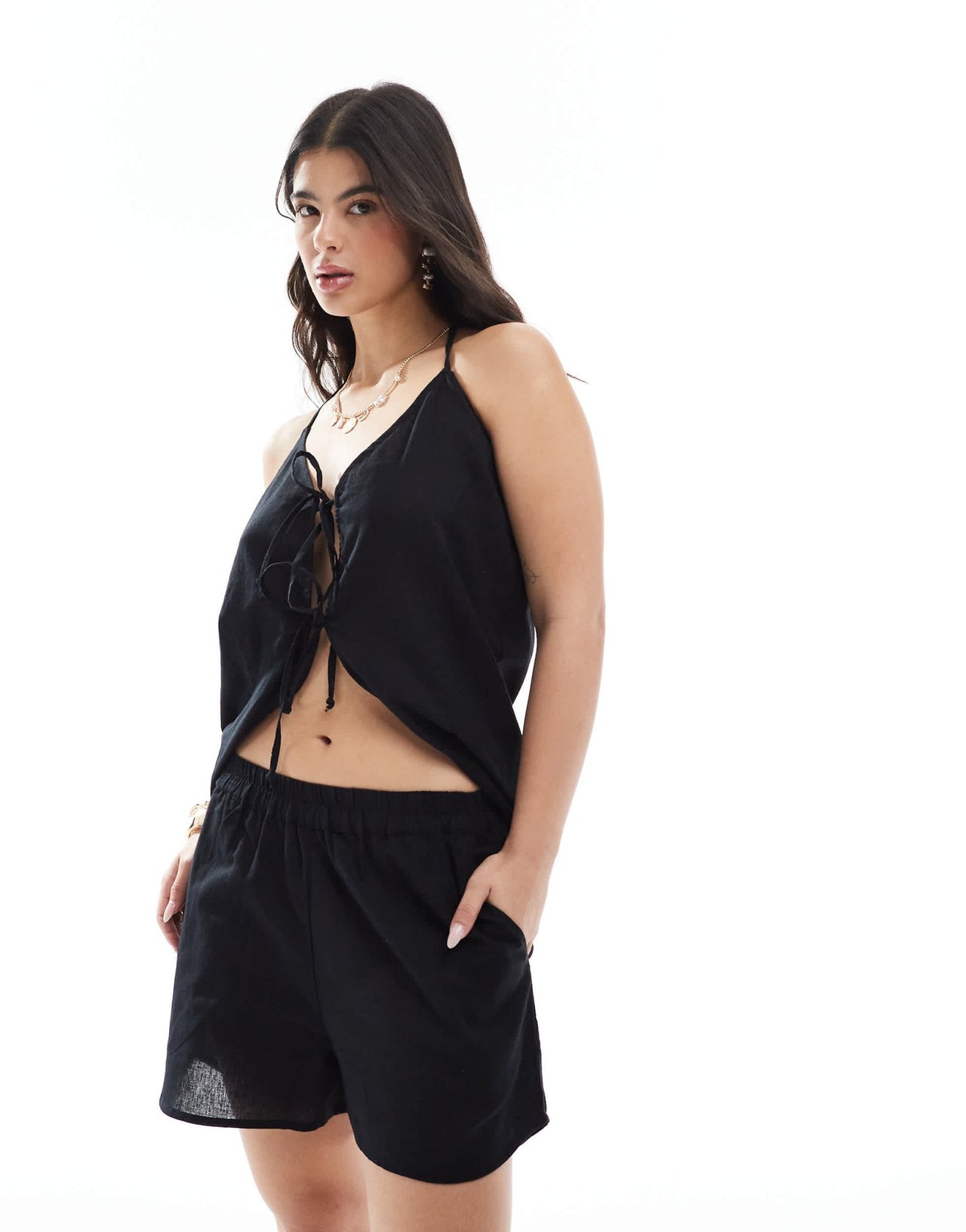 Esmee Exclusive beach short co - ord in black - ASOS Sample Sale EU Store