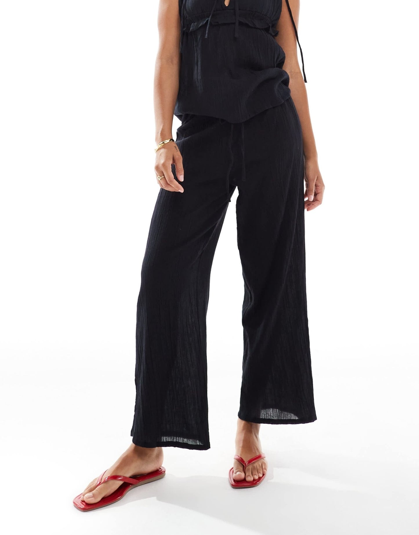 Esmee Exclusive drawstring beach trouser co - ord in black - ASOS Sample Sale EU Store