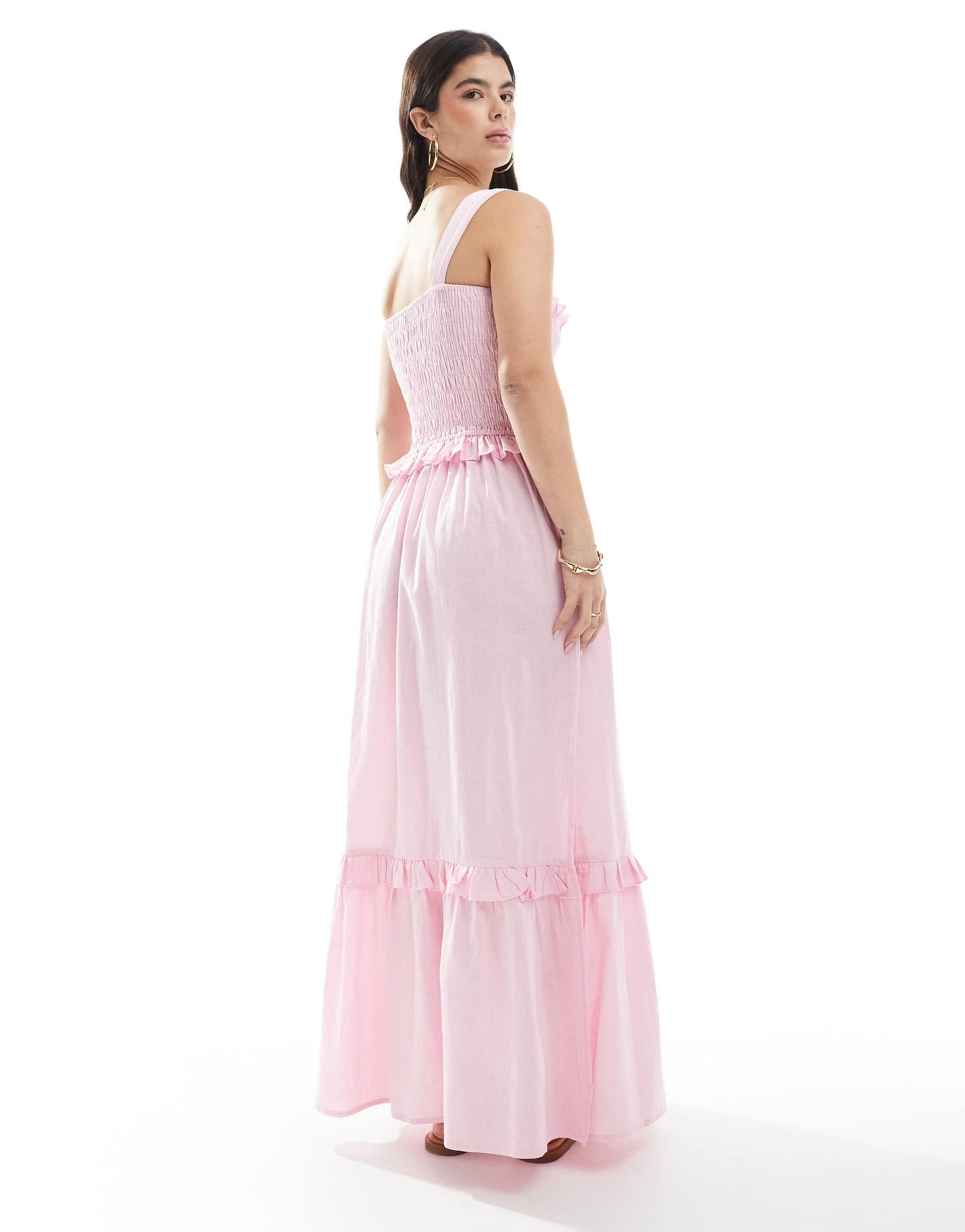 Esmee Exclusive frill ruched maxi tiered beach dress in pink - ASOS Sample Sale EU Store