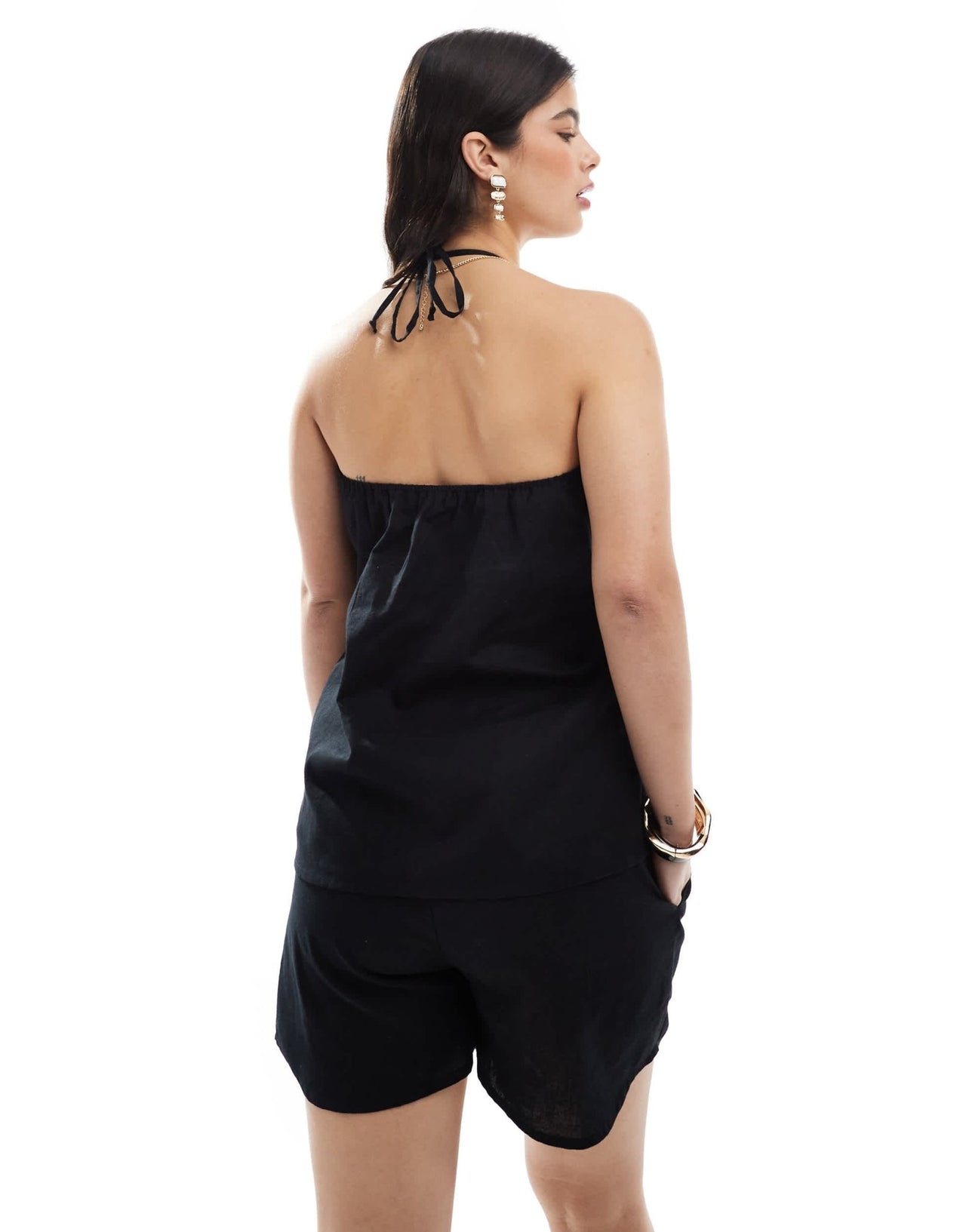 Esmee Exclusive halter tie front long line waist coat co - ord in black - ASOS Sample Sale EU Store
