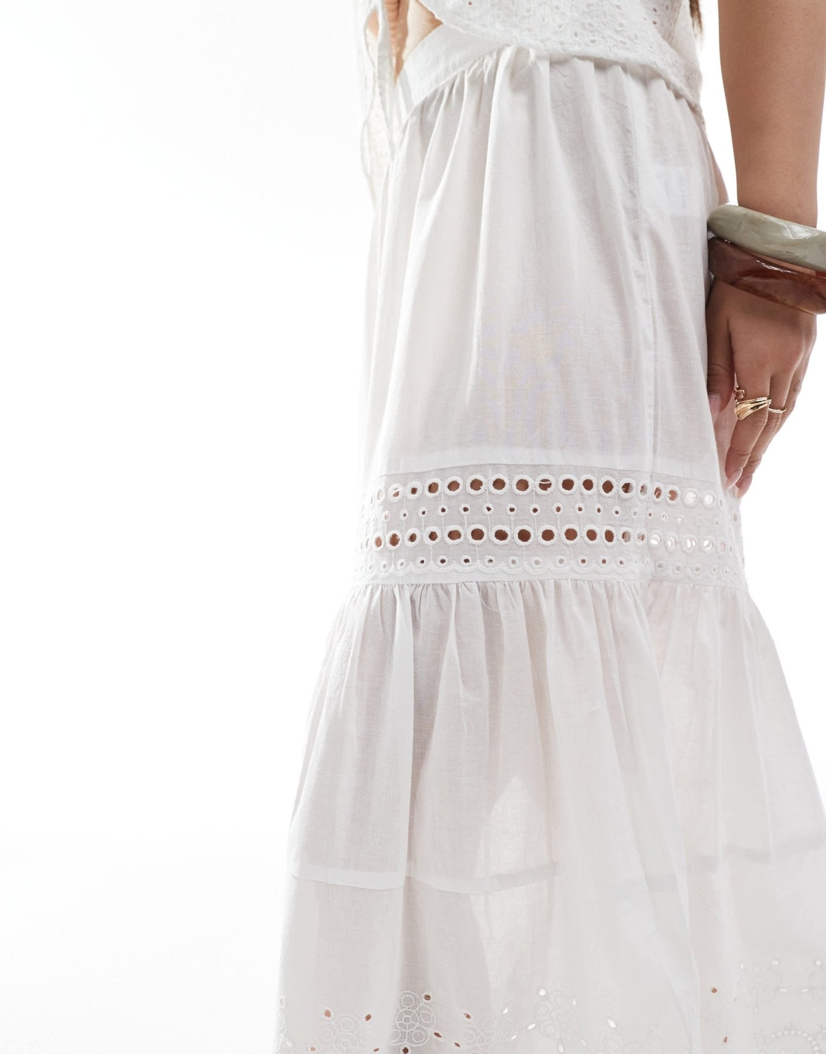 Esmee Exclusive lace panel tiered maxi beach skirt in white - ASOS Sample Sale EU Store