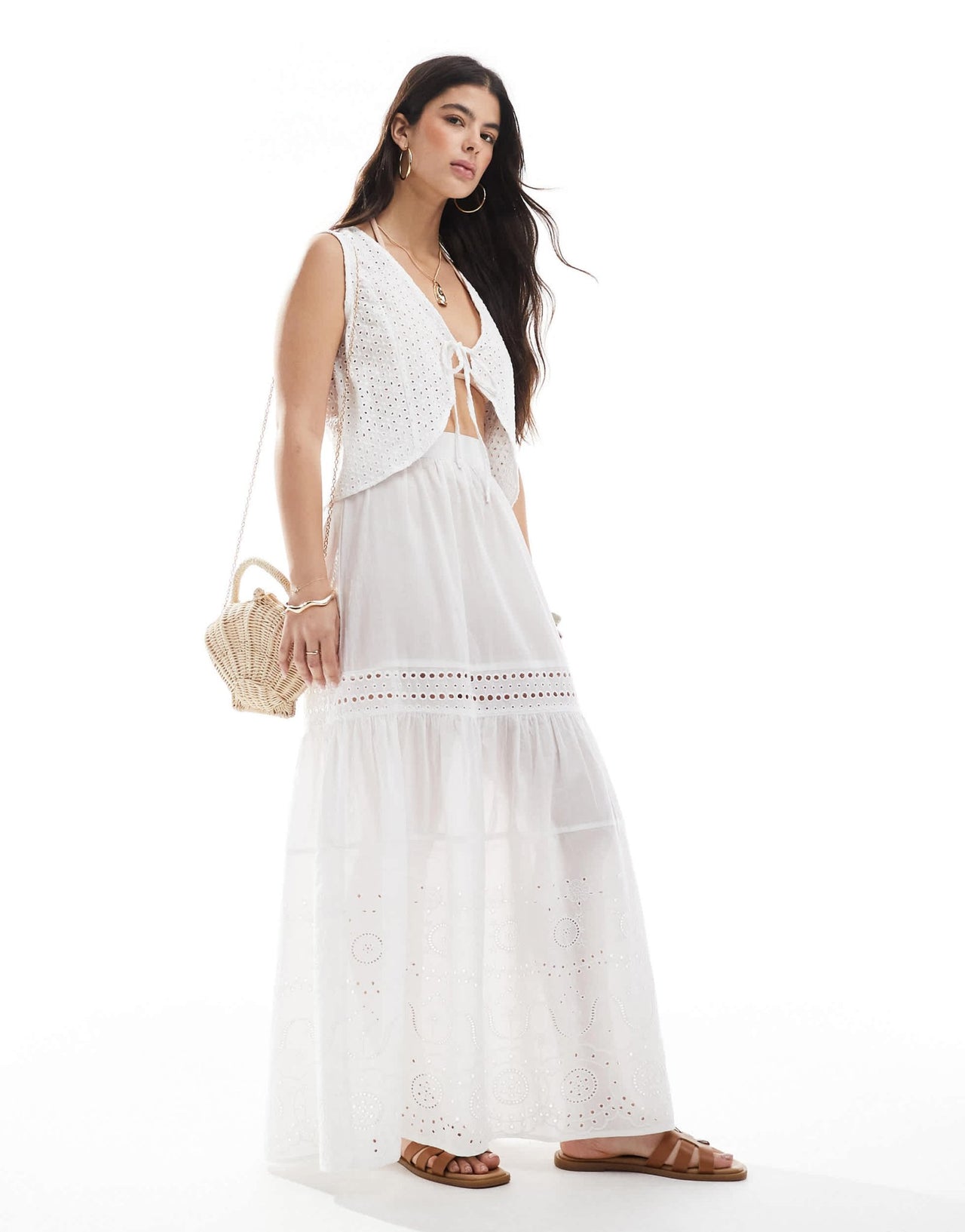 Esmee Exclusive lace panel tiered maxi beach skirt in white - ASOS Sample Sale EU Store