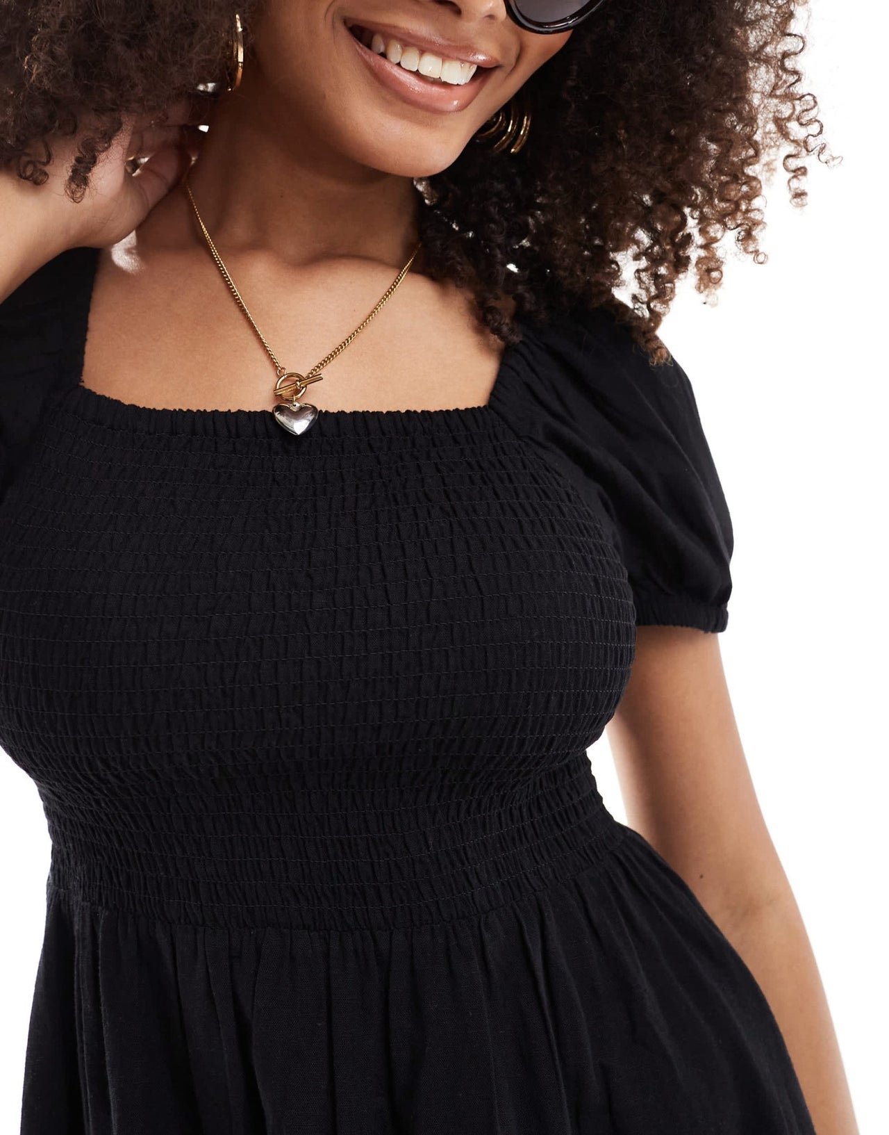 Esmee Exclusive mini puff sleeve beach dress in black - ASOS Sample Sale EU Store