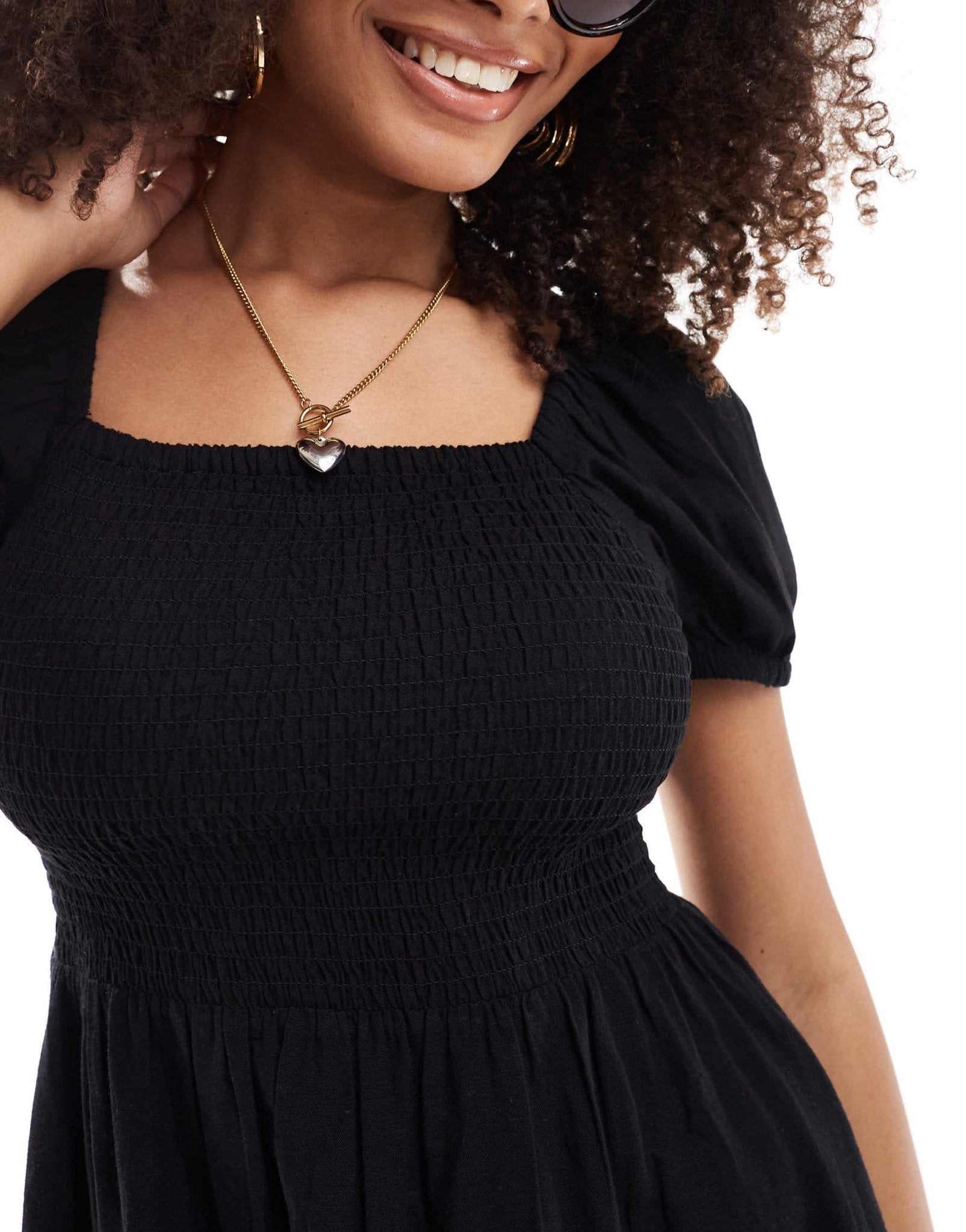 Esmee Exclusive mini puff sleeve beach dress in black - ASOS Sample Sale EU Store