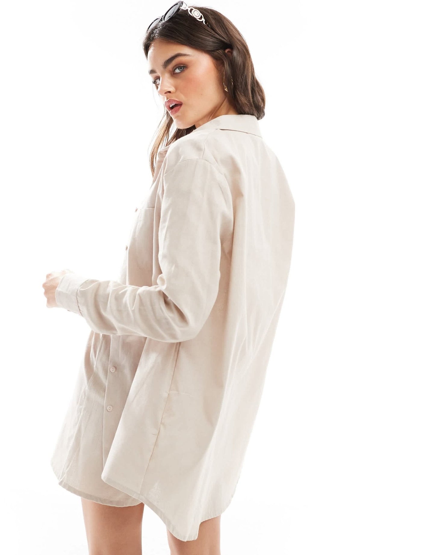 Esmee Exclusive oversized long sleeve beach shirt in oat - ASOS Sample Sale EU Store
